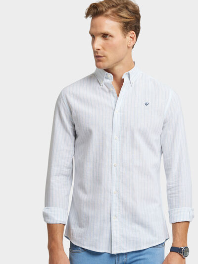 CAMISA LINO RAYAS BD CELESTE