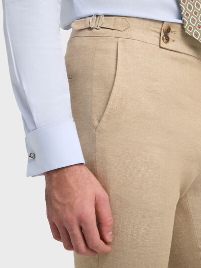 PANTALON CAPO ESPIGA LINO CAMEL
