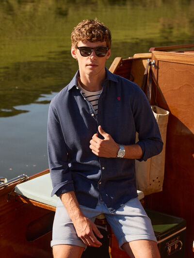 CAMISA LINO CHAMBRAY AZUL MARINO