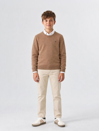JERSEY ROUND NECK KIDS CAMEL