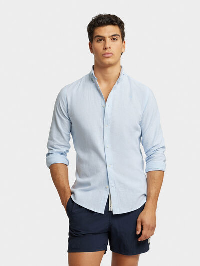 CAMISA LINO RAYAS BD CELESTE