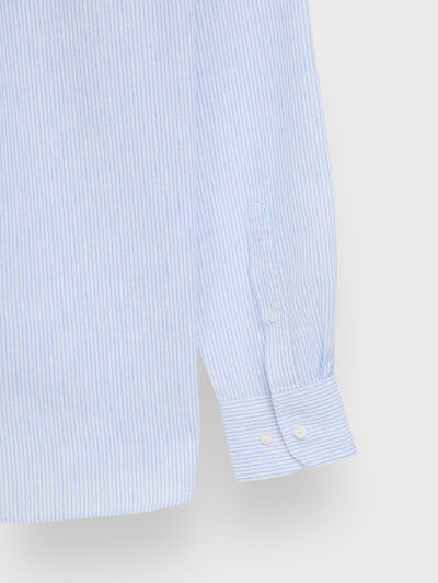 CAMISA LINO RAYAS CELESTE