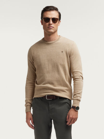 JERSEY ROUND NECK BASIC CAMEL