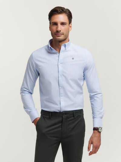 CAMISA OXFORD RAYAS CELESTE
