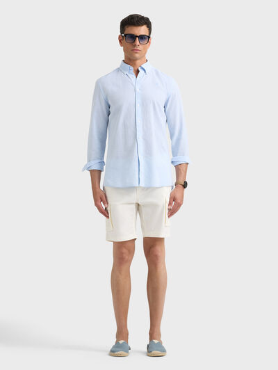 CAMISA LINO C.BOTON CELESTE