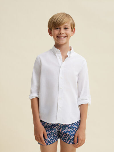 CAMISA LINO C. BOTON KIDS BLANCO