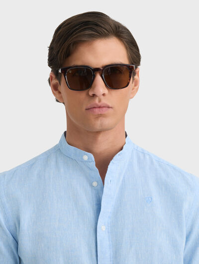 CAMISA LINO M.CORTA MAO CELESTE