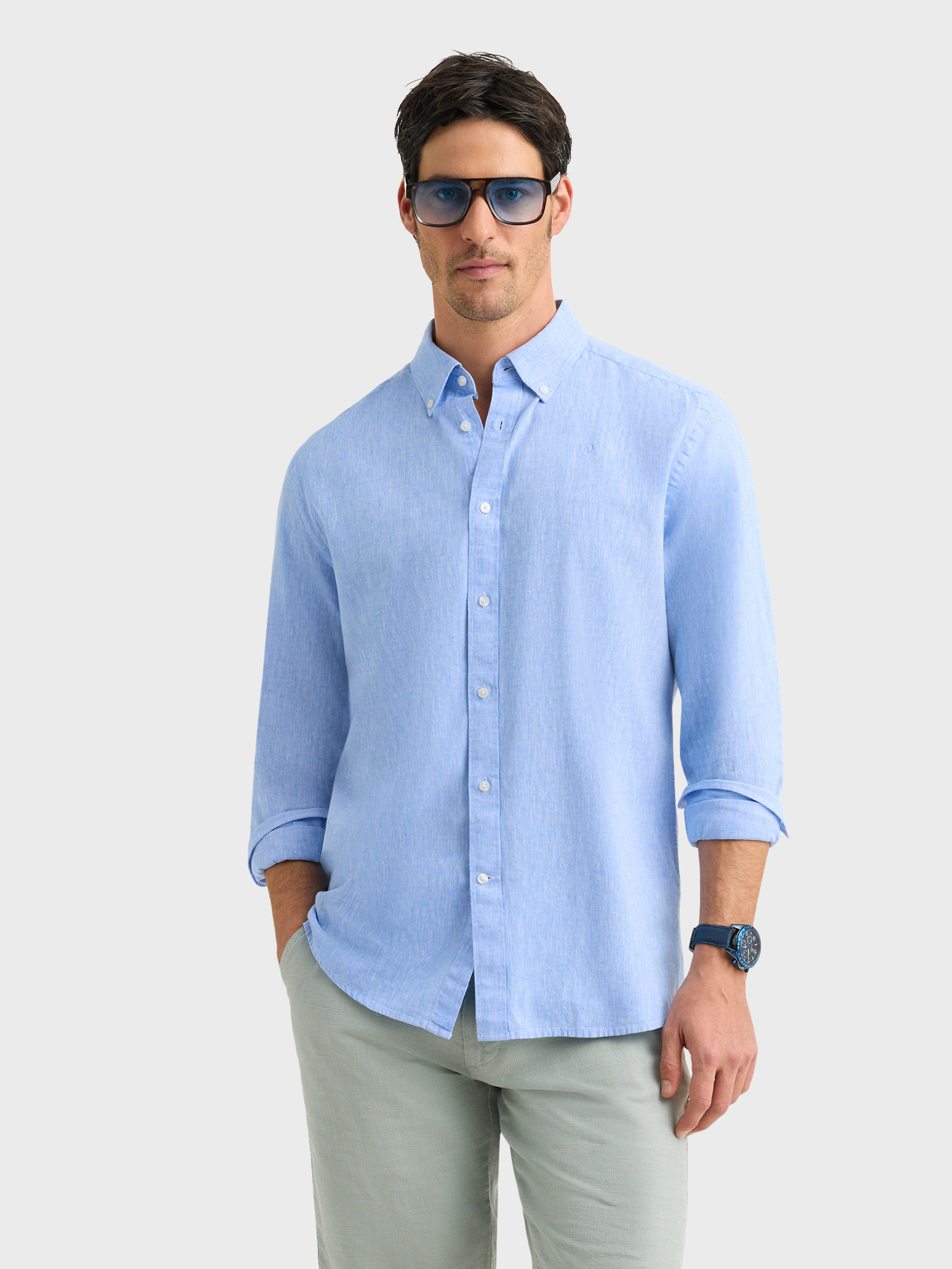 CAMISA LINO C.BOTON AZUL
