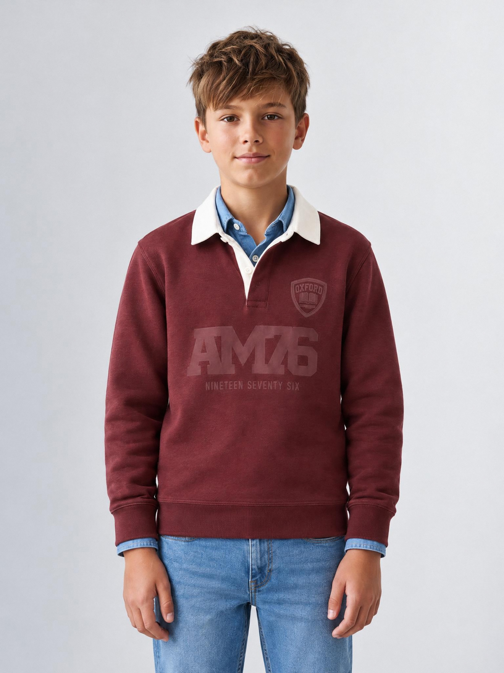 SUDADERA POLO AM76 KIDS BURDEOS