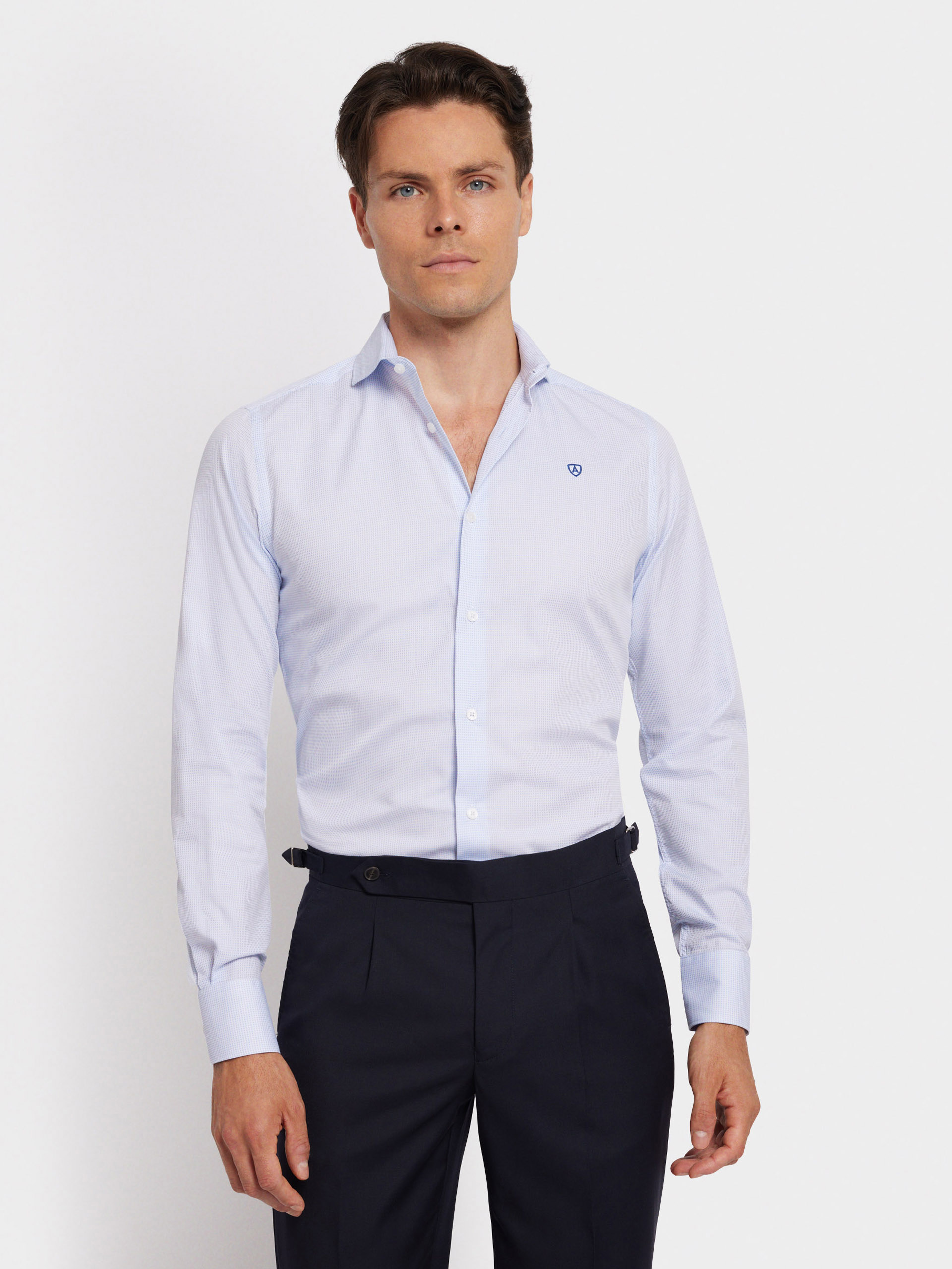 CAMISA MICROCHECKS CELESTE