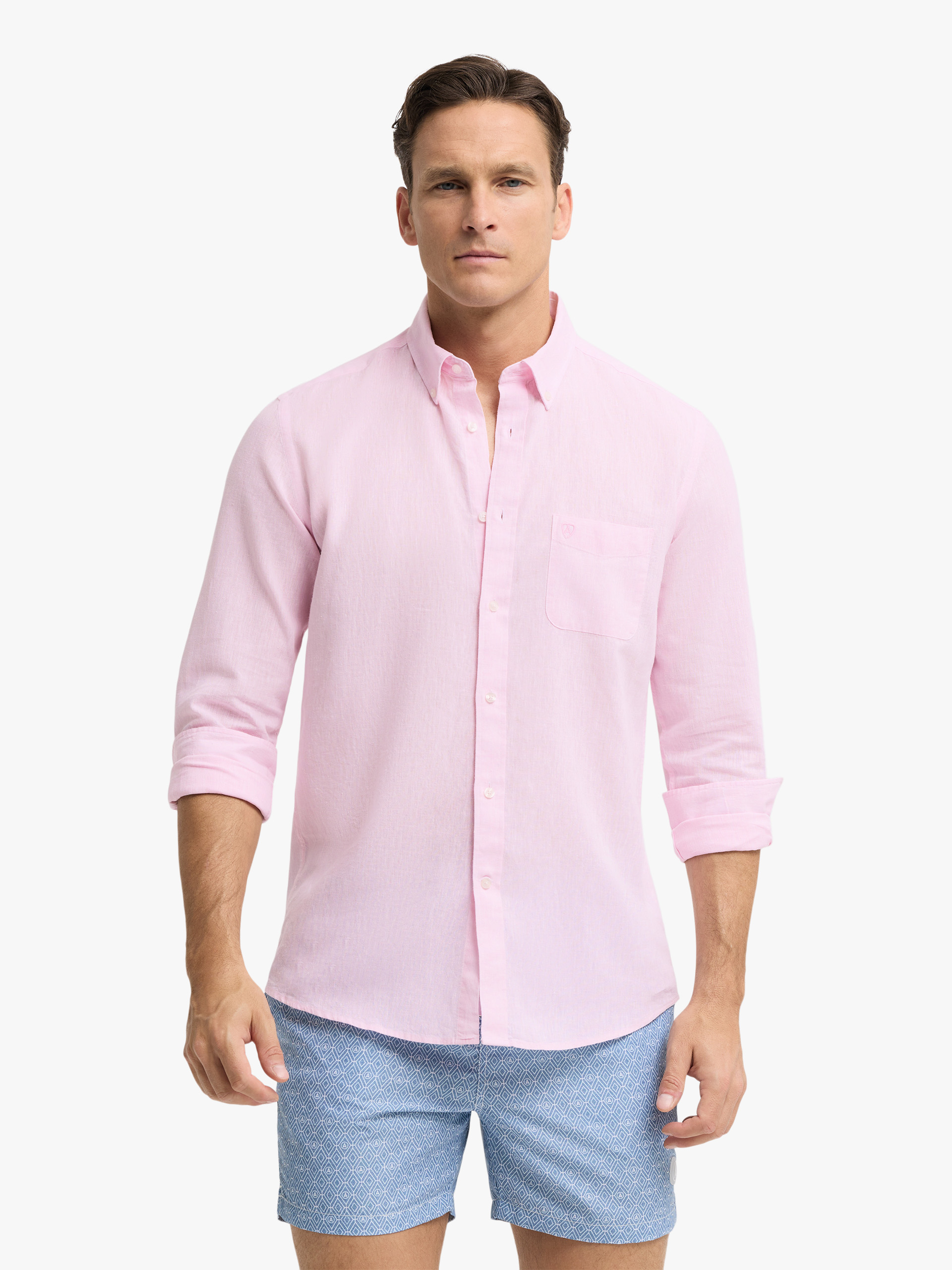 CAMISA LINO BOLSILLO ROSA