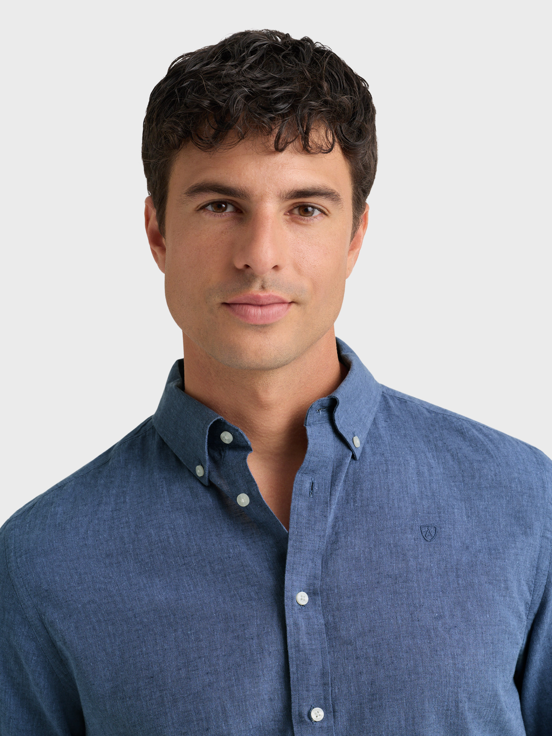 CAMISA LINO C.BOTON AZUL