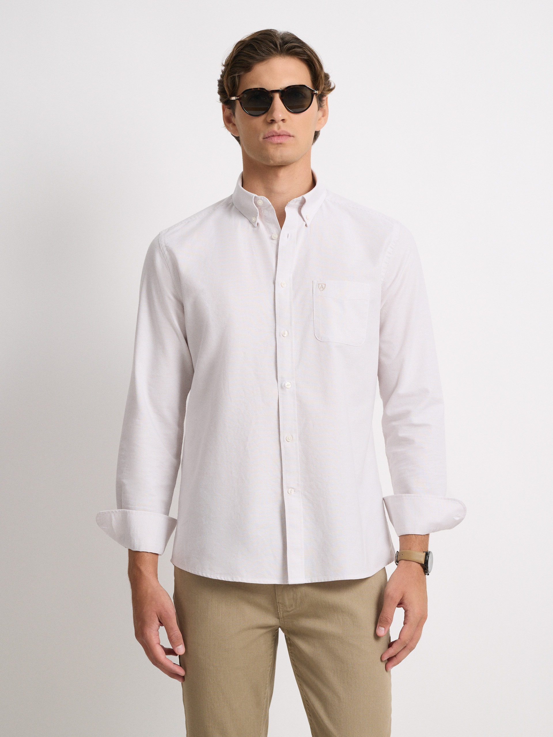 CAMISA MIL RAYAS POCKET BEIGE