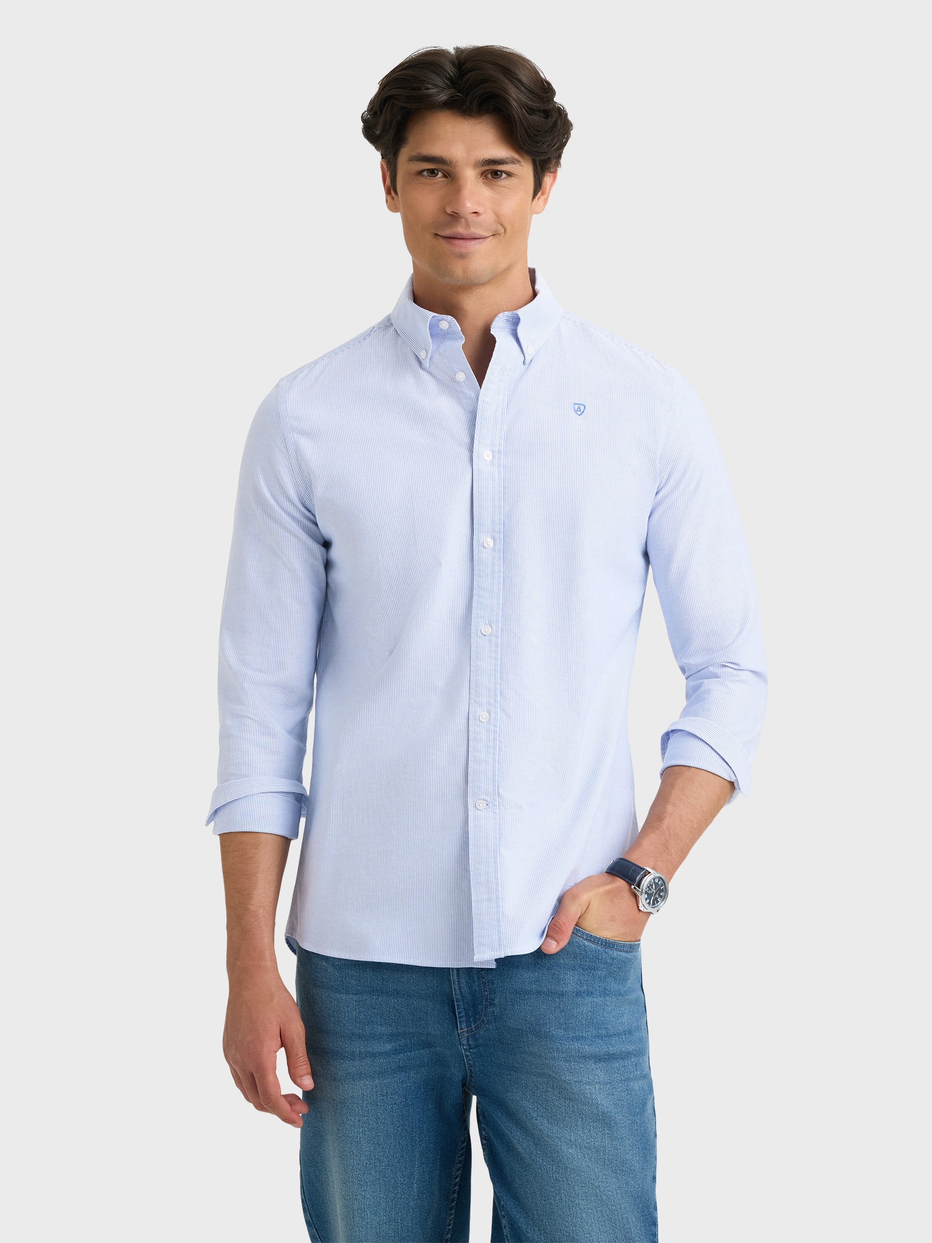 CAMISA OXFORD MIL RAYAS AZUL