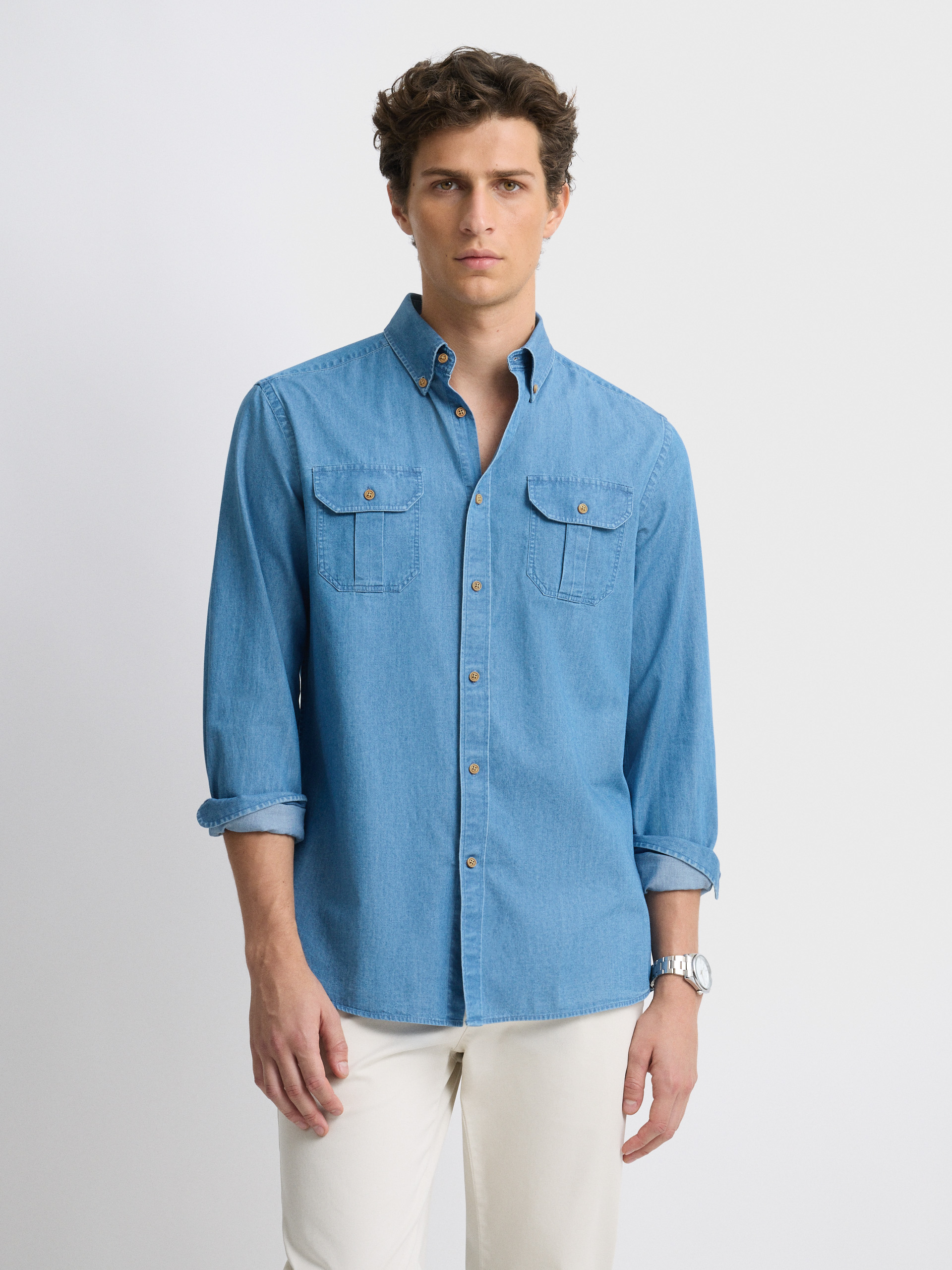 CAMISA DENIM BOLSILLOS AZUL