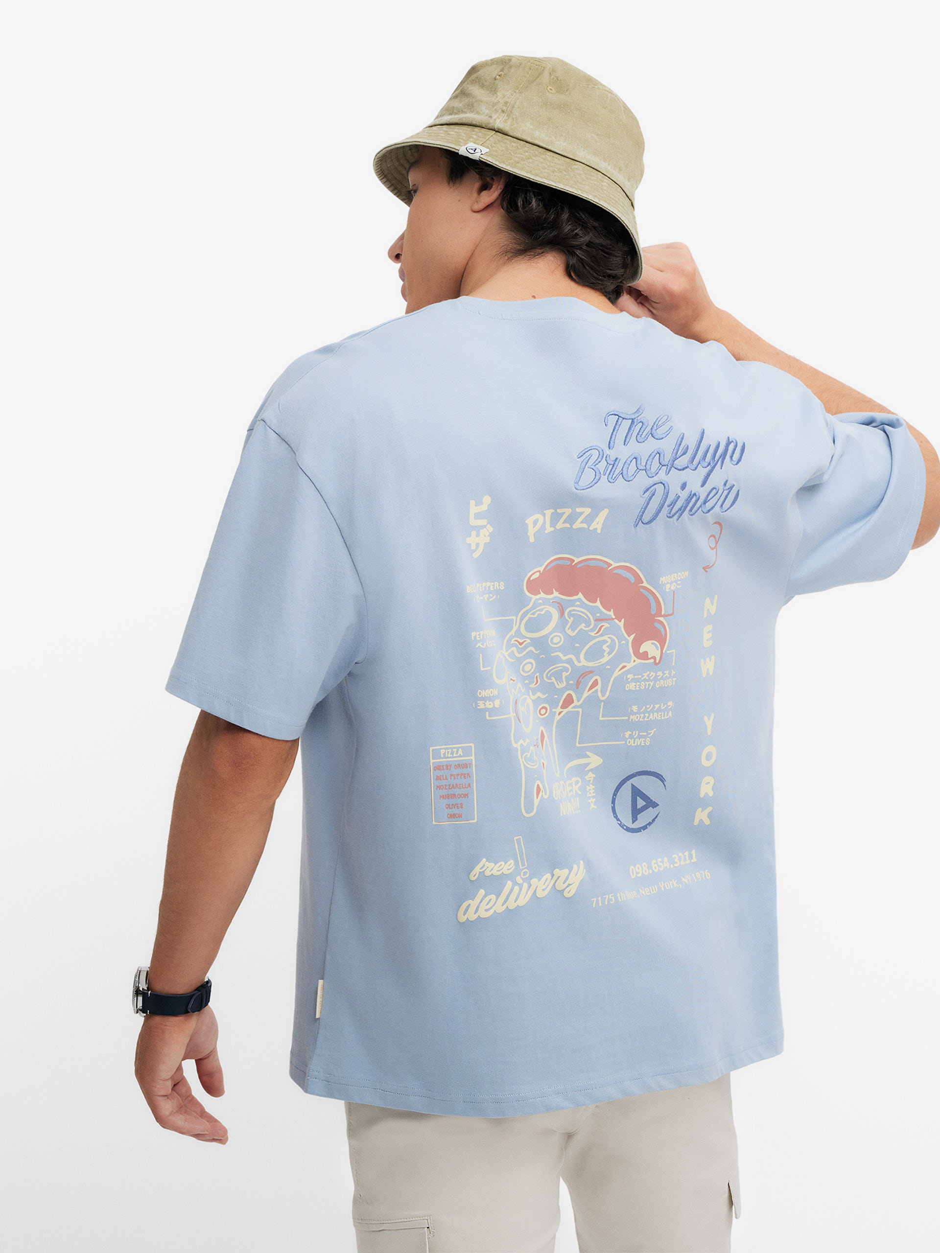 CAMISETA PIZZA CELESTE