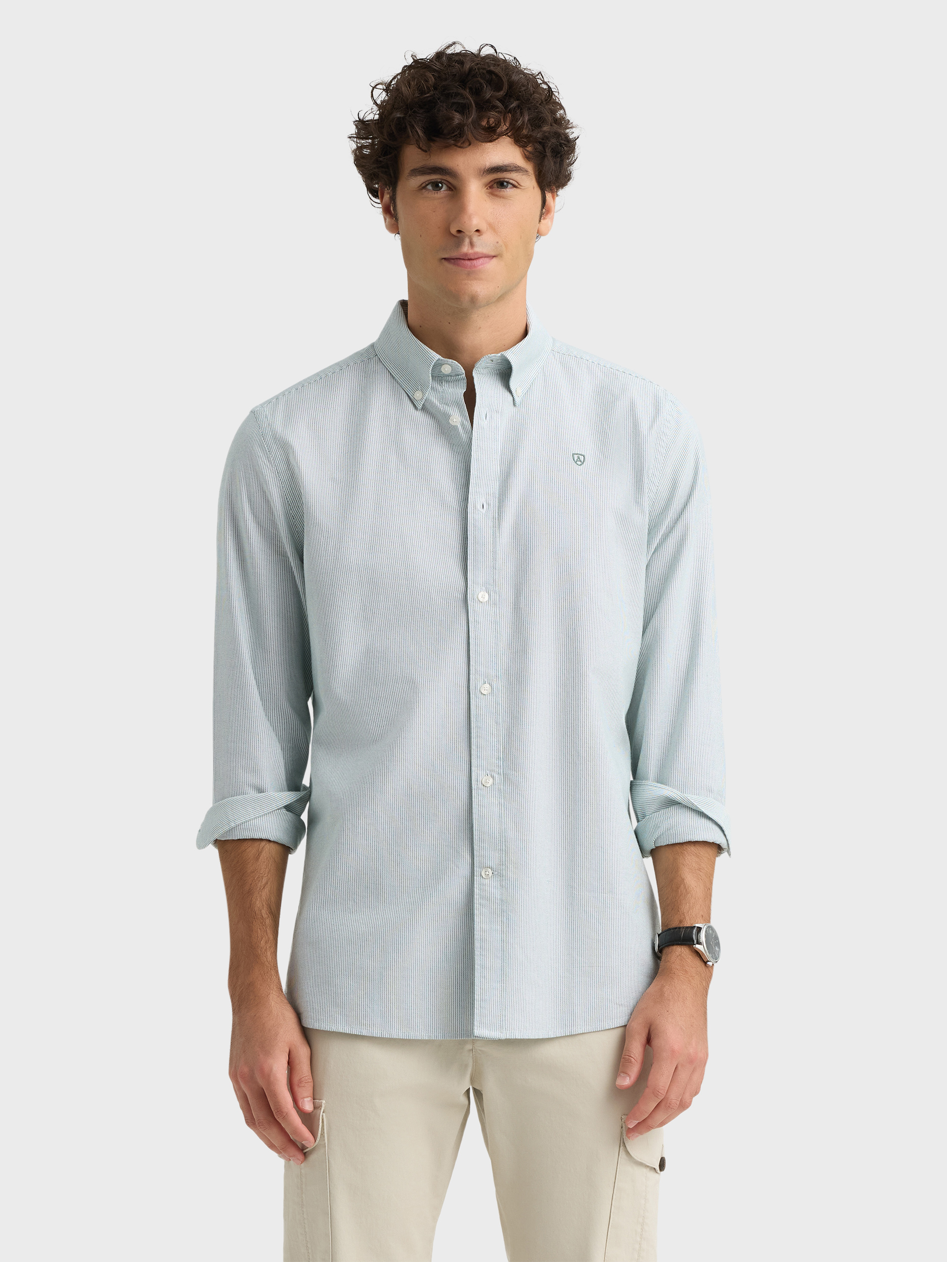 CAMISA OXFORD MIL RAYAS VERDE