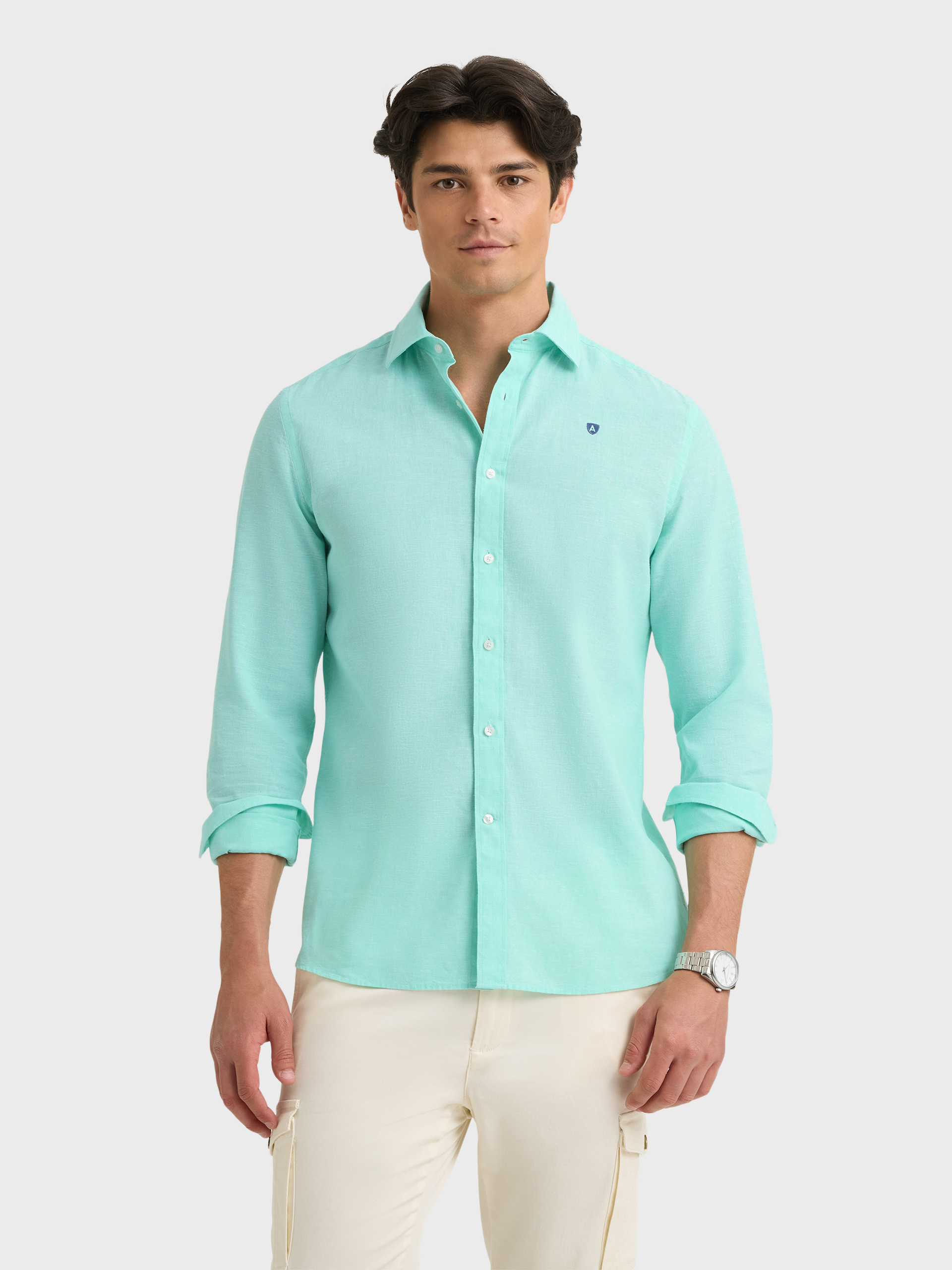 CAMISA LINO CHAMBRAY VERDE AGUA