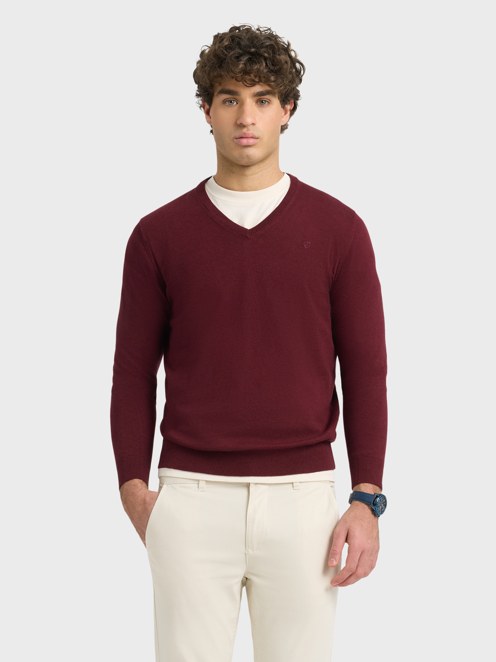 JERSEY V-NECK BURDEOS