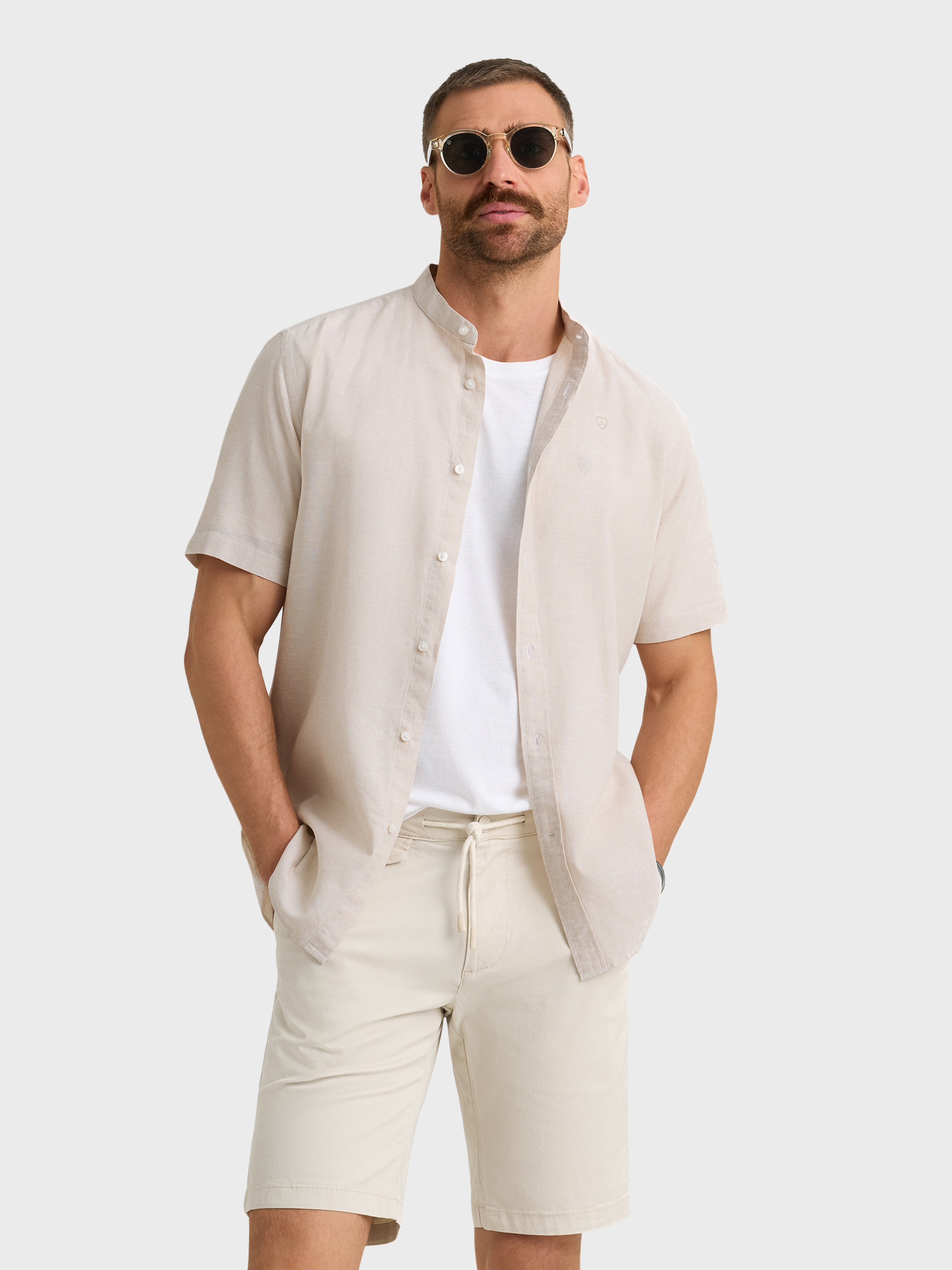 CAMISA LINO M.CORTA MAO BEIGE