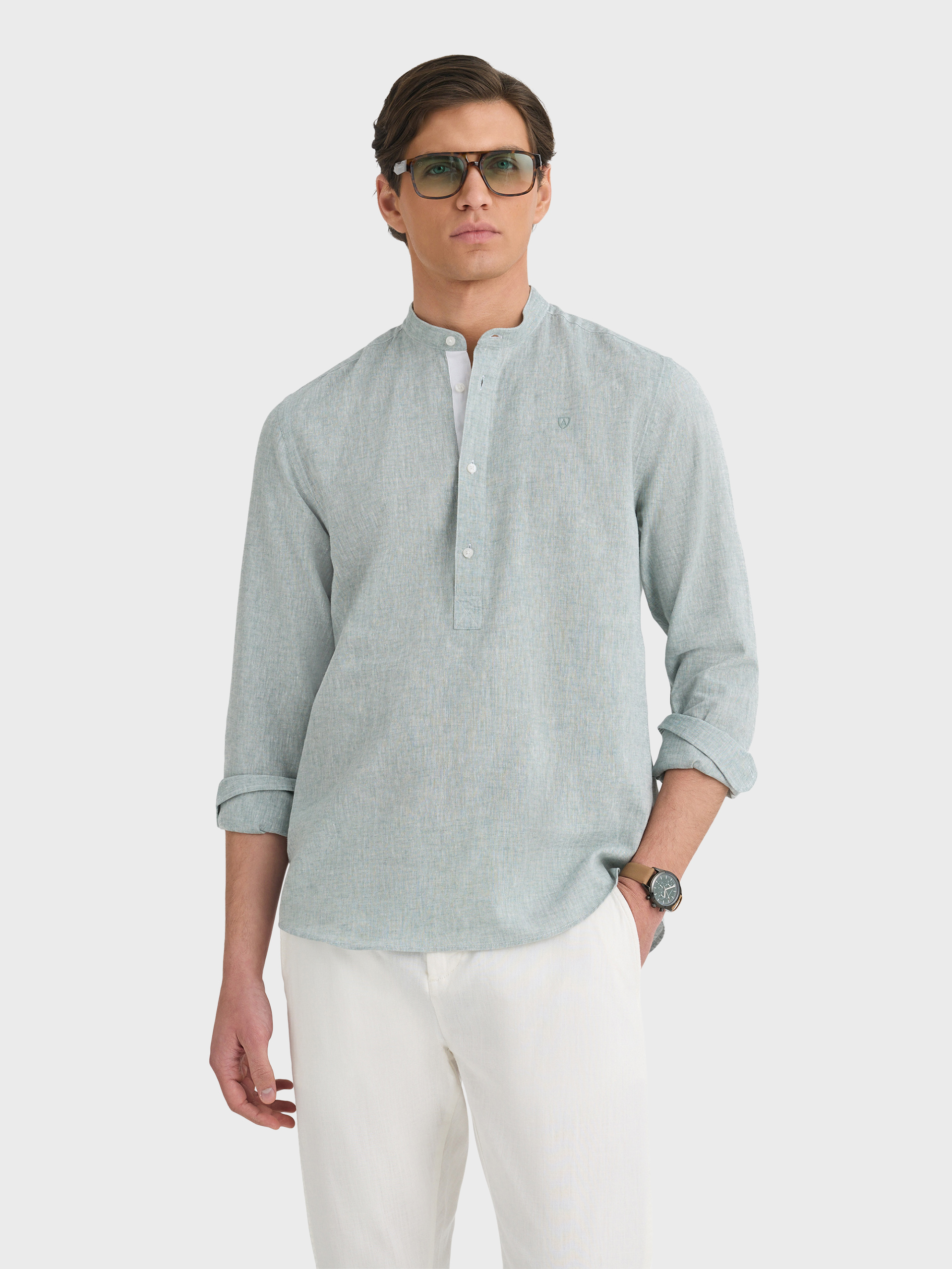 POLERA LINO MAO CONTRASTE VERDE