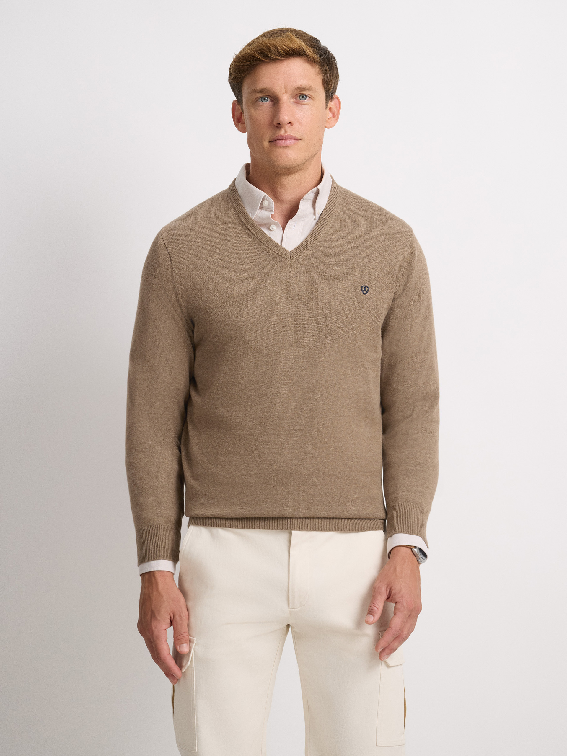 JERSEY V-NECK TRENDY CAMEL
