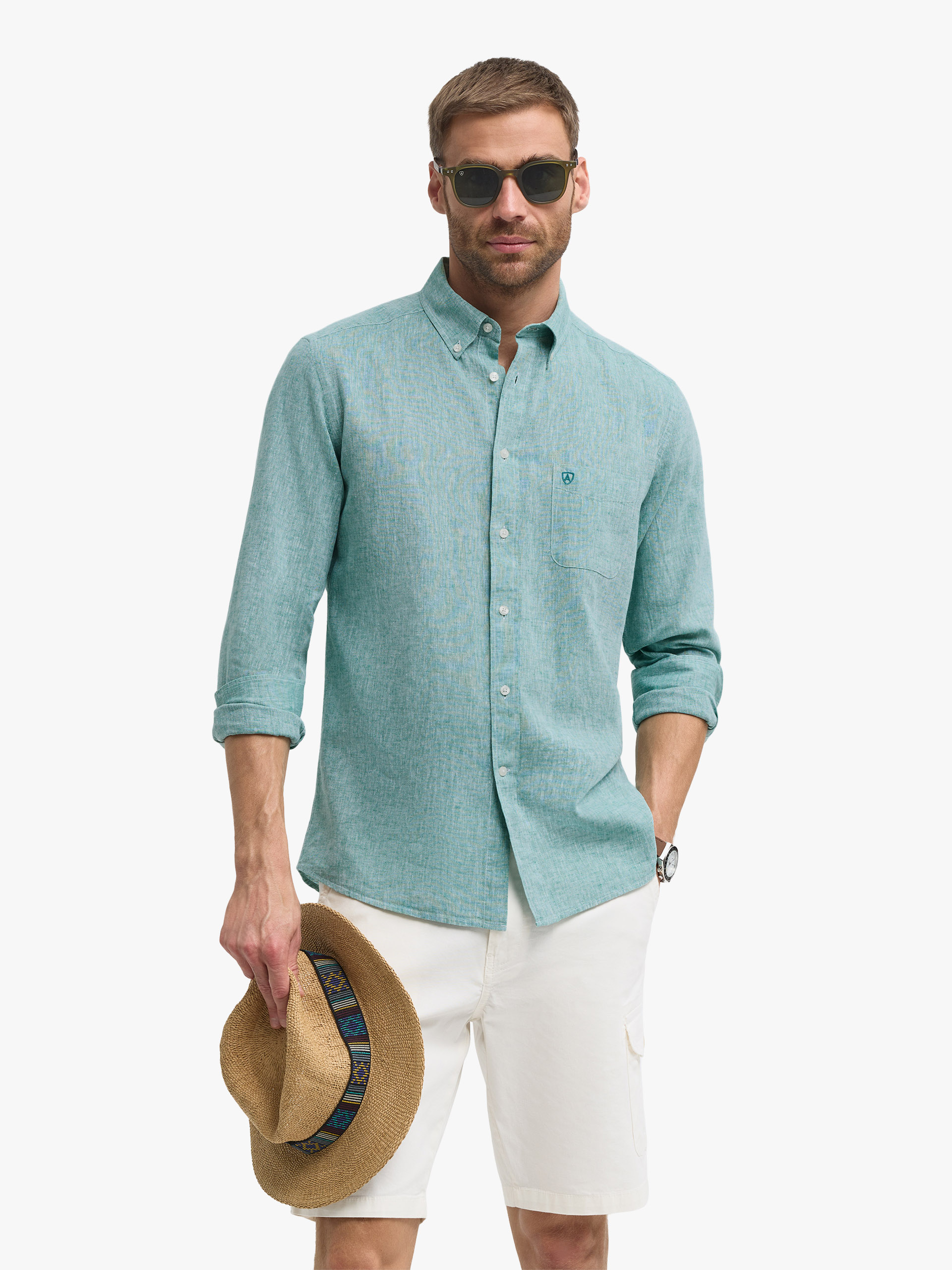 CAMISA LINO BOLSILLO VERDE
