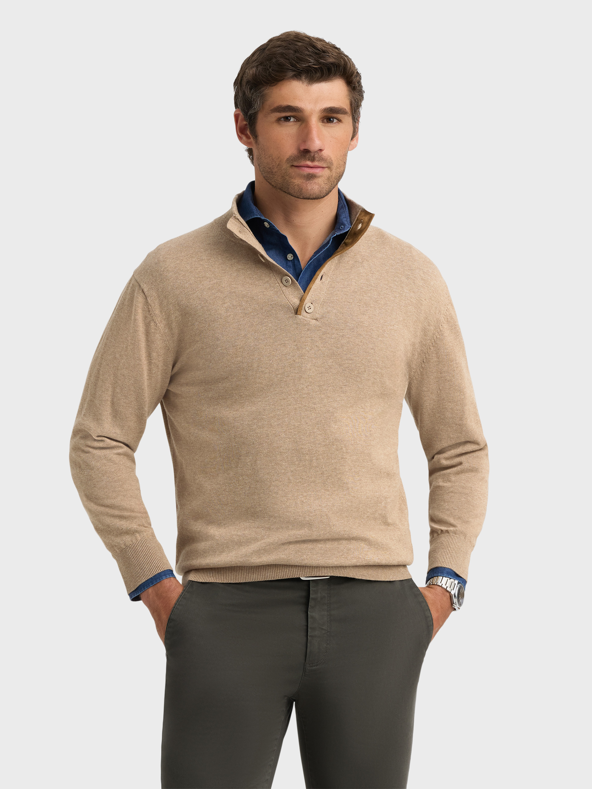 JERSEY BUTTON COLLAR BEIGE