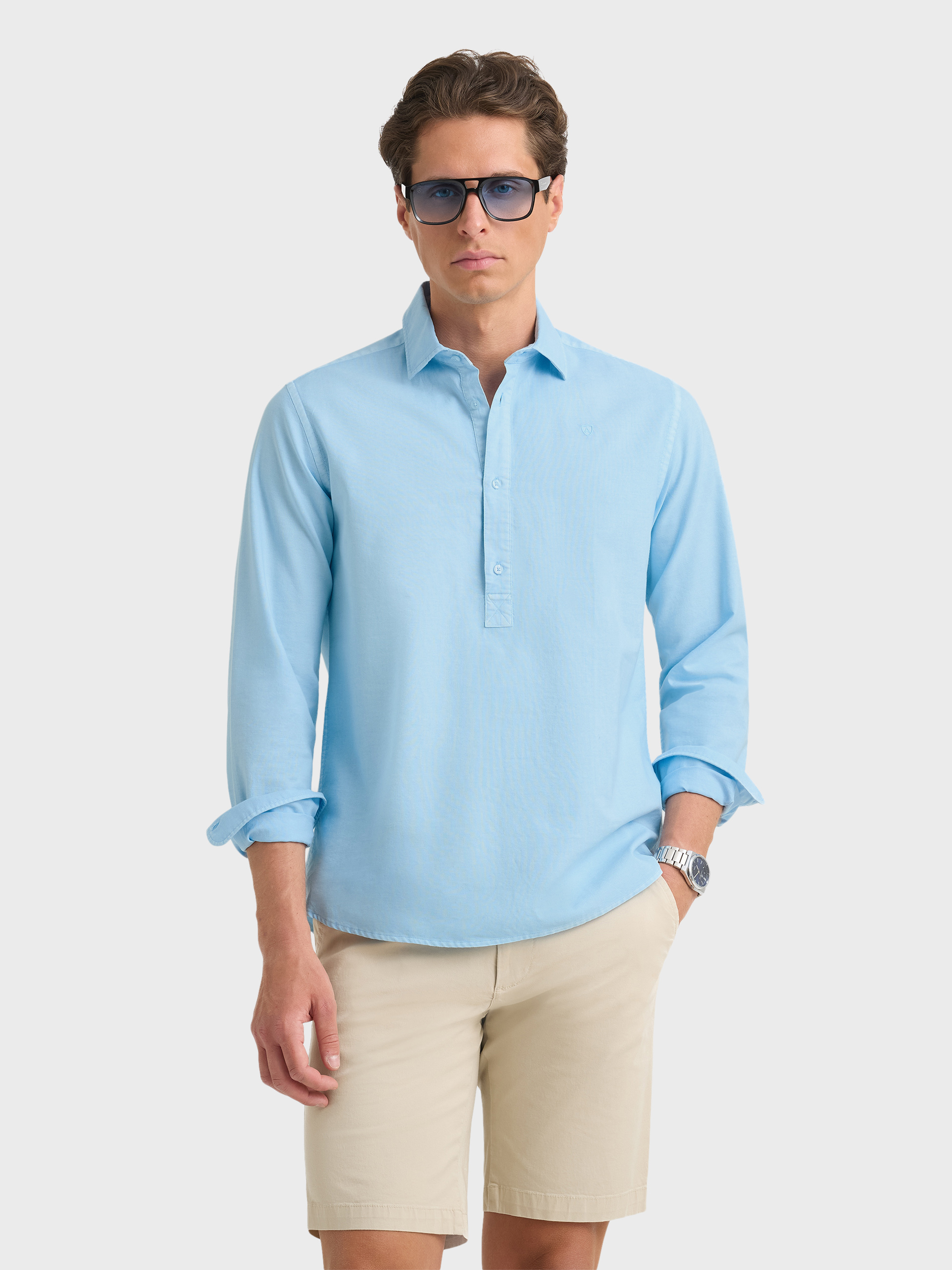 POLERA OXFORD DYE CELESTE