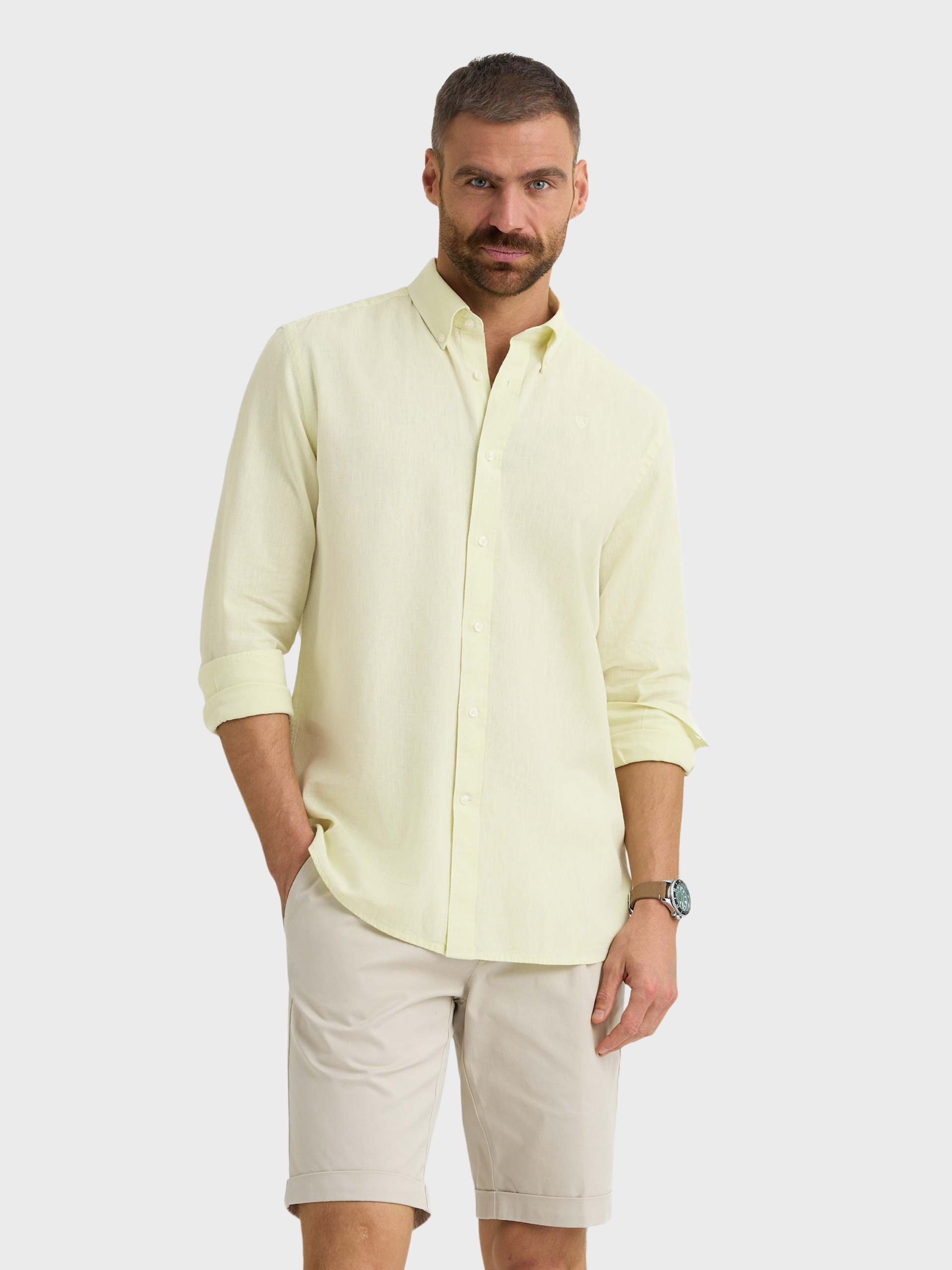 CAMISA LINO C.BOTON AMARILLO