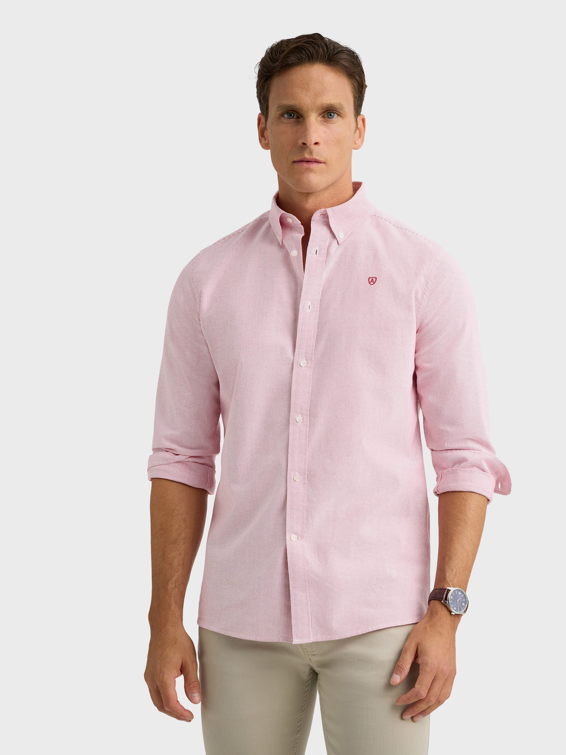 CAMISA OXFORD MIL RAYAS ROJO