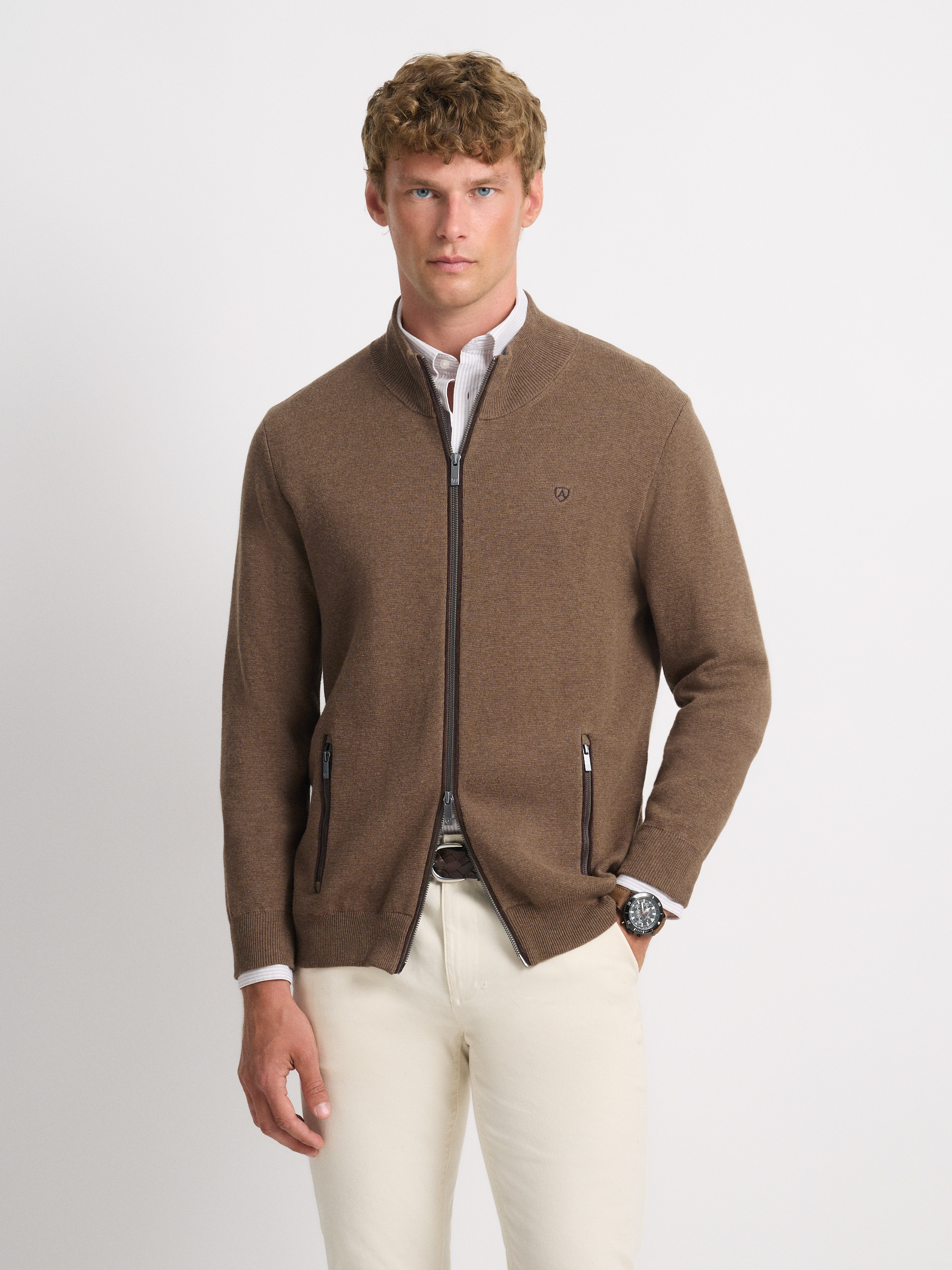CARDIGAN CONTRASTE CAMEL