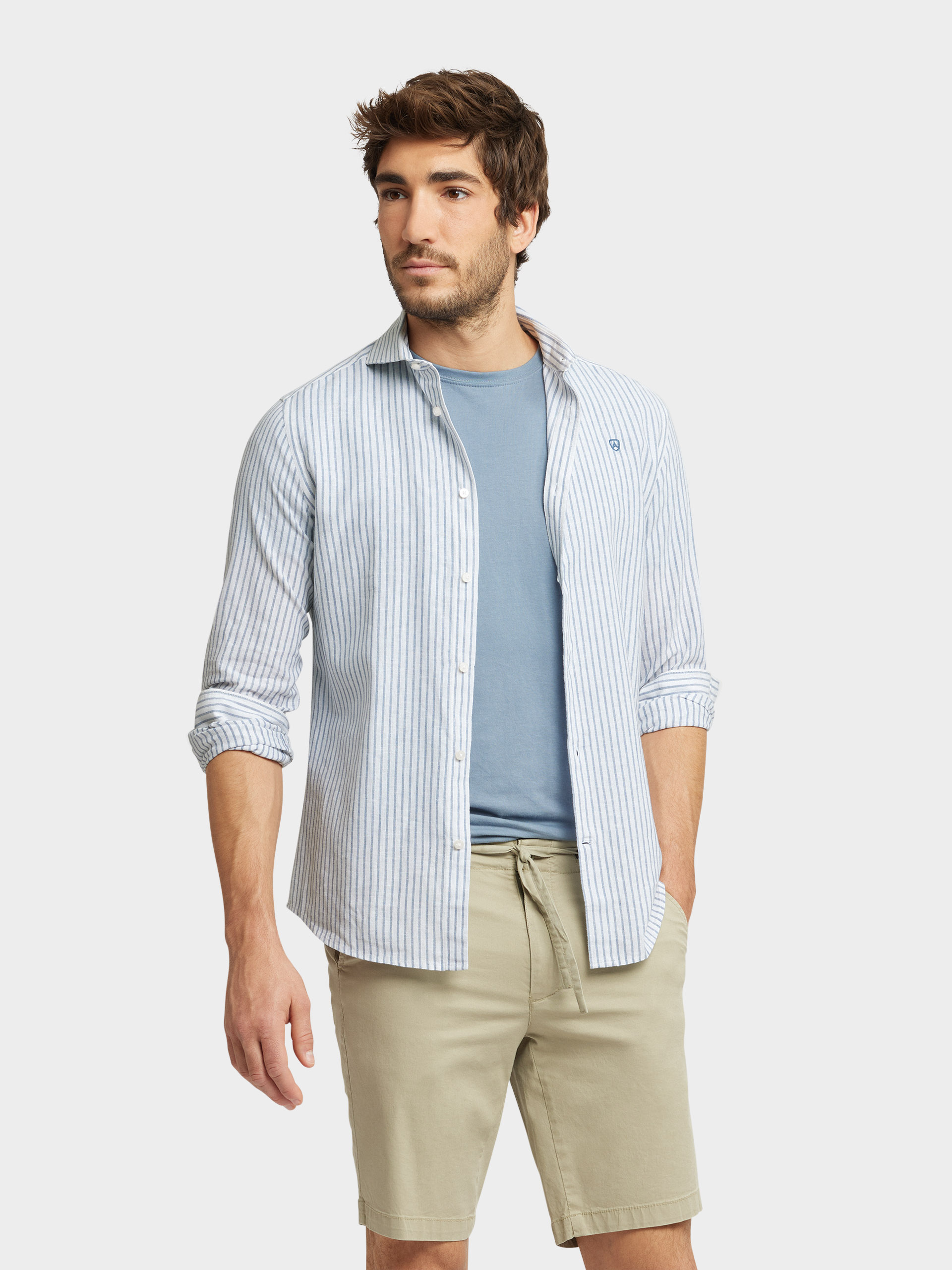 CAMISA LINO RAYAS JK AZUL