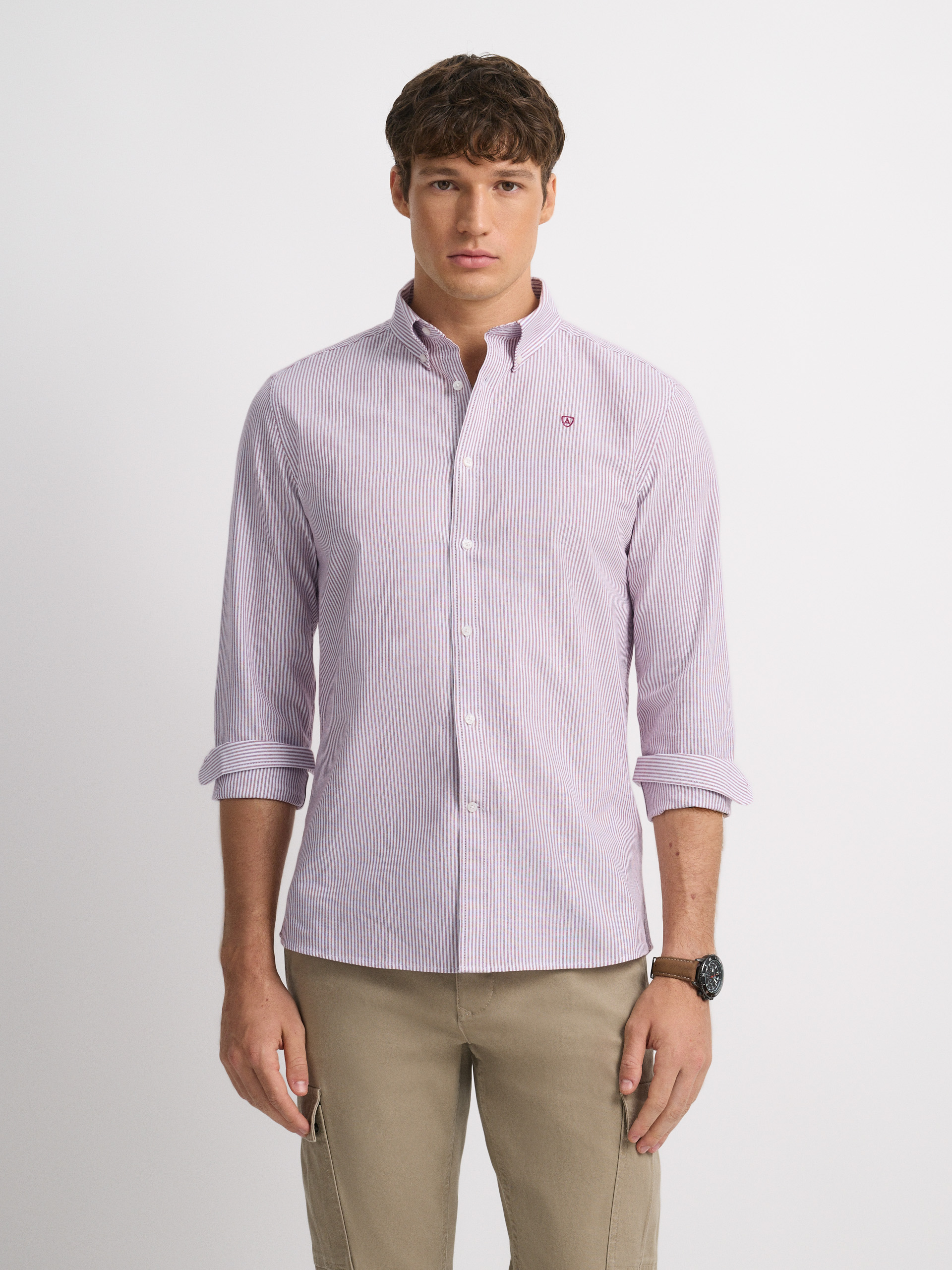 CAMISA OXFORD STRIPES BURDEOS