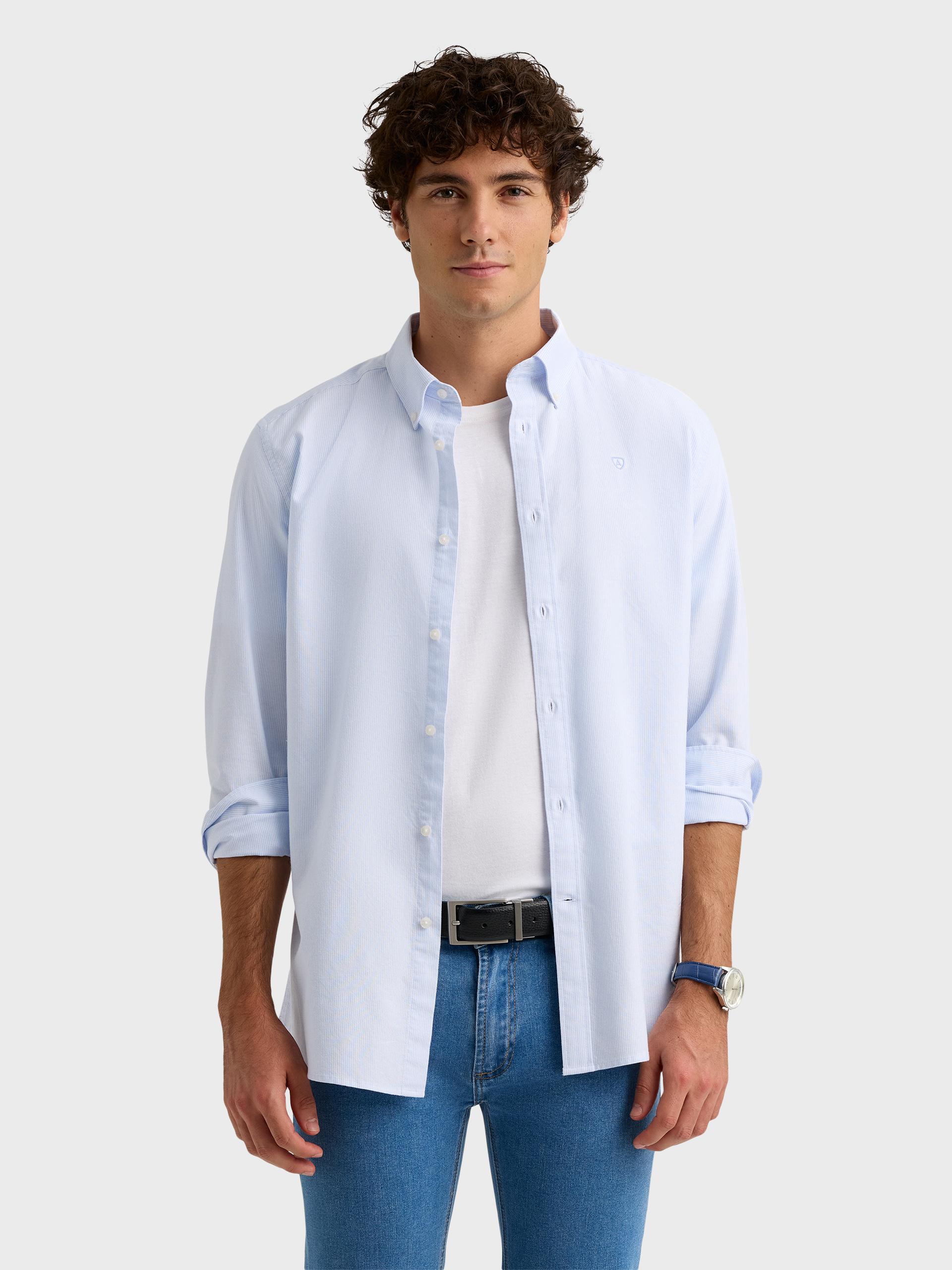 CAMISA OXFORD MIL RAYAS CELESTE