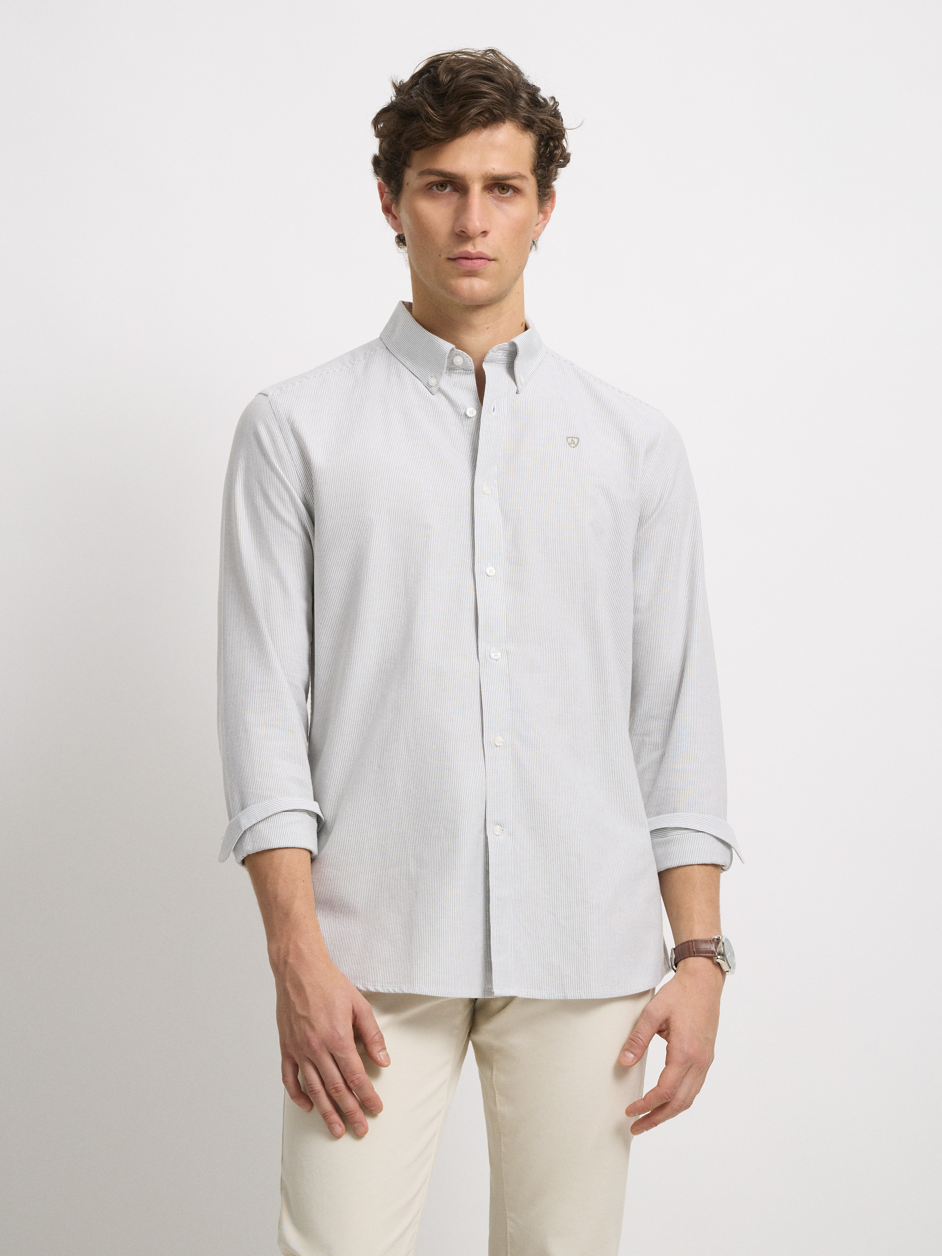 CAMISA OXFORD MIL RAYAS VERDE