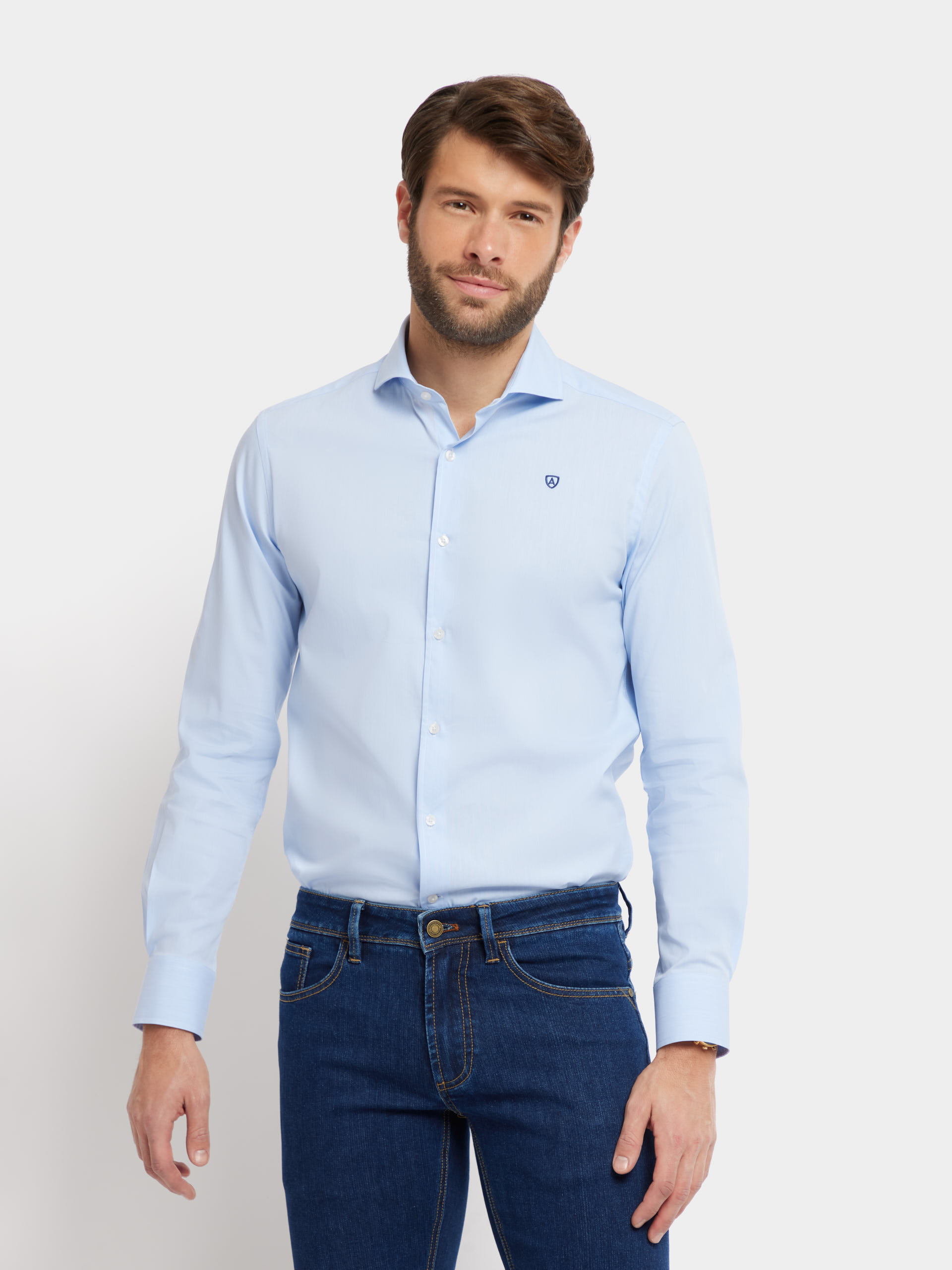 CAMISA COMFORT FIL A FIL CELESTE