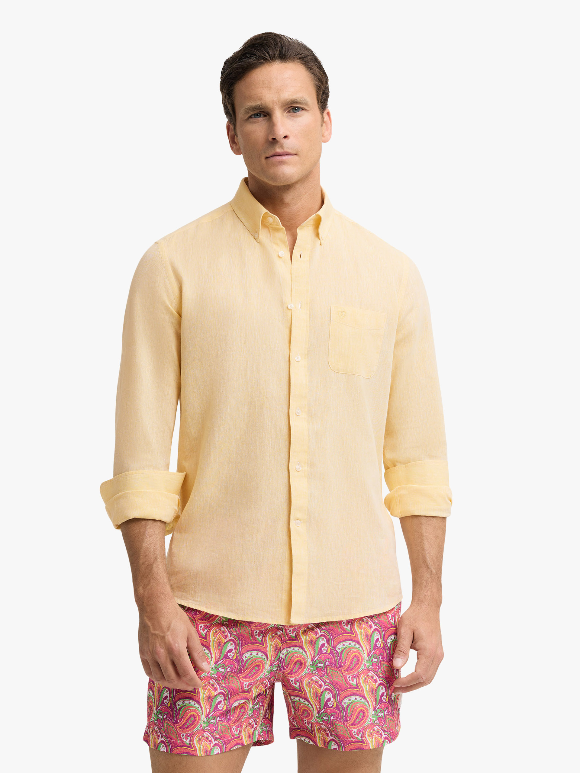 CAMISA LINO BOLSILLO AMARILLO