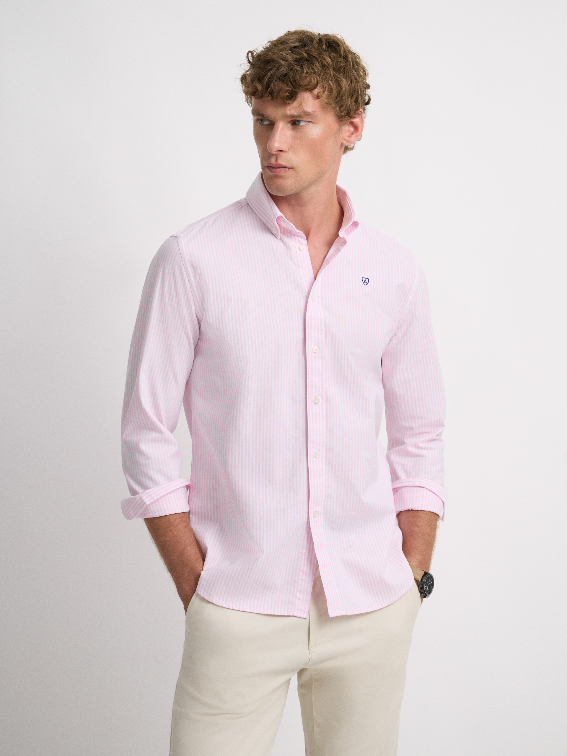 CAMISA OXFORD RAYAS ROSA