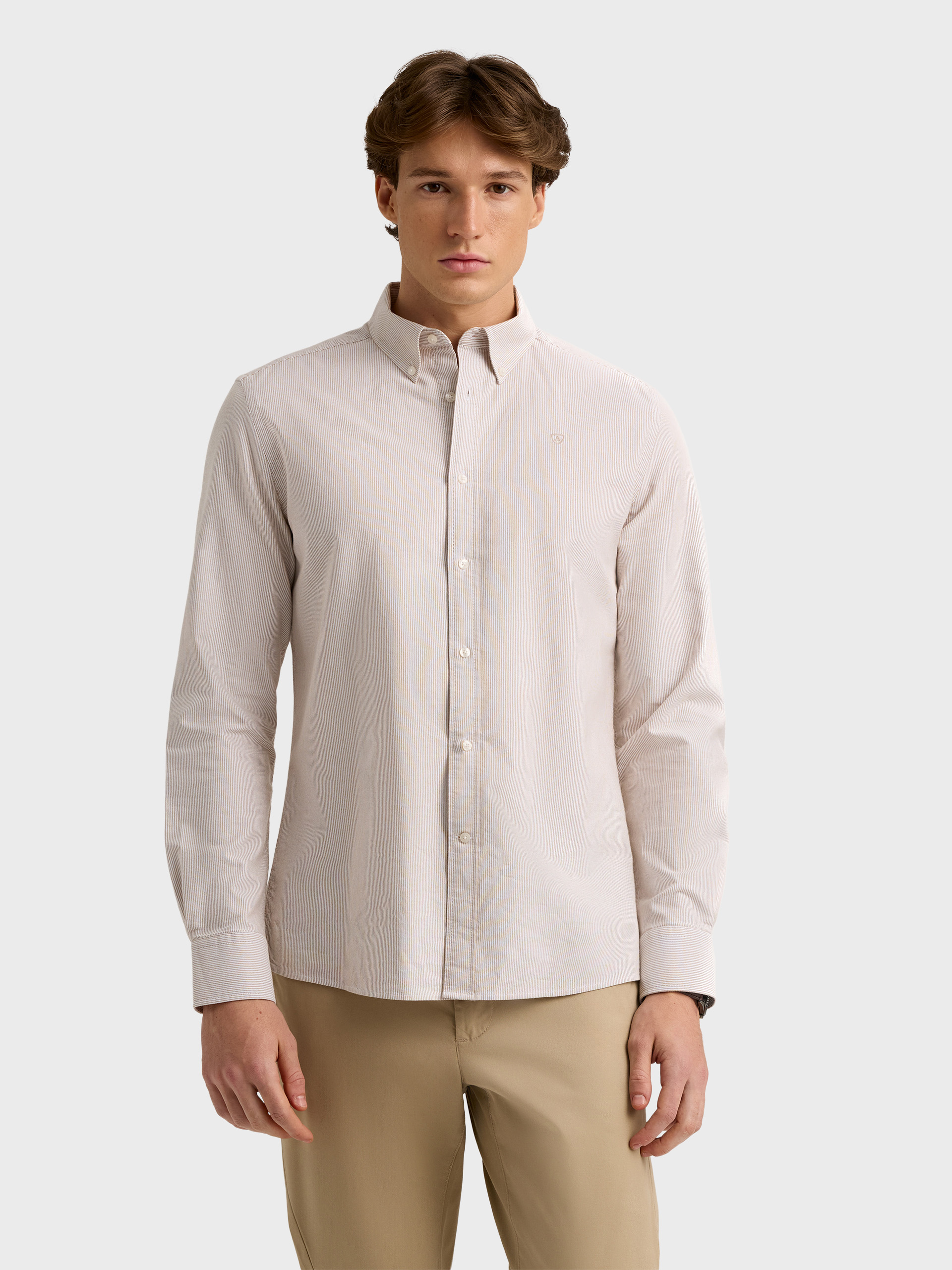 CAMISA OXFORD MIL RAYAS CAMEL