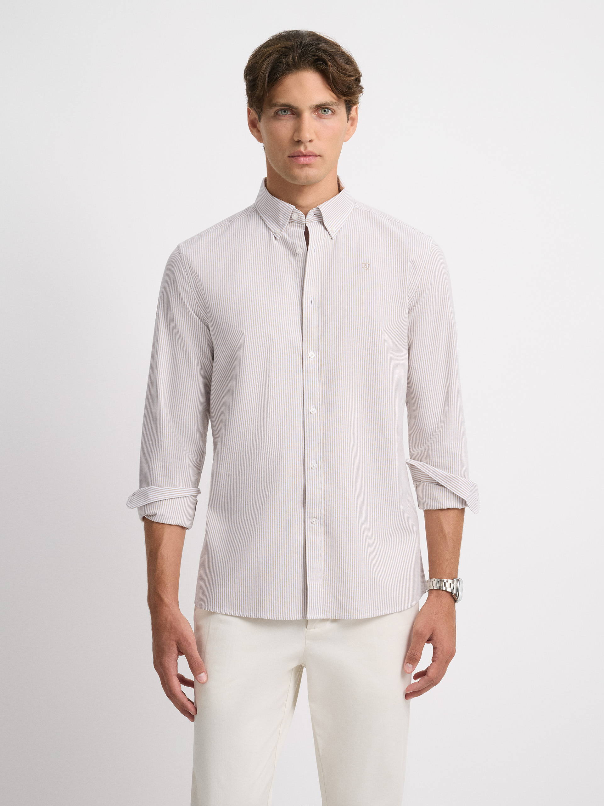 CAMISA OXFORD STRIPES CAMEL
