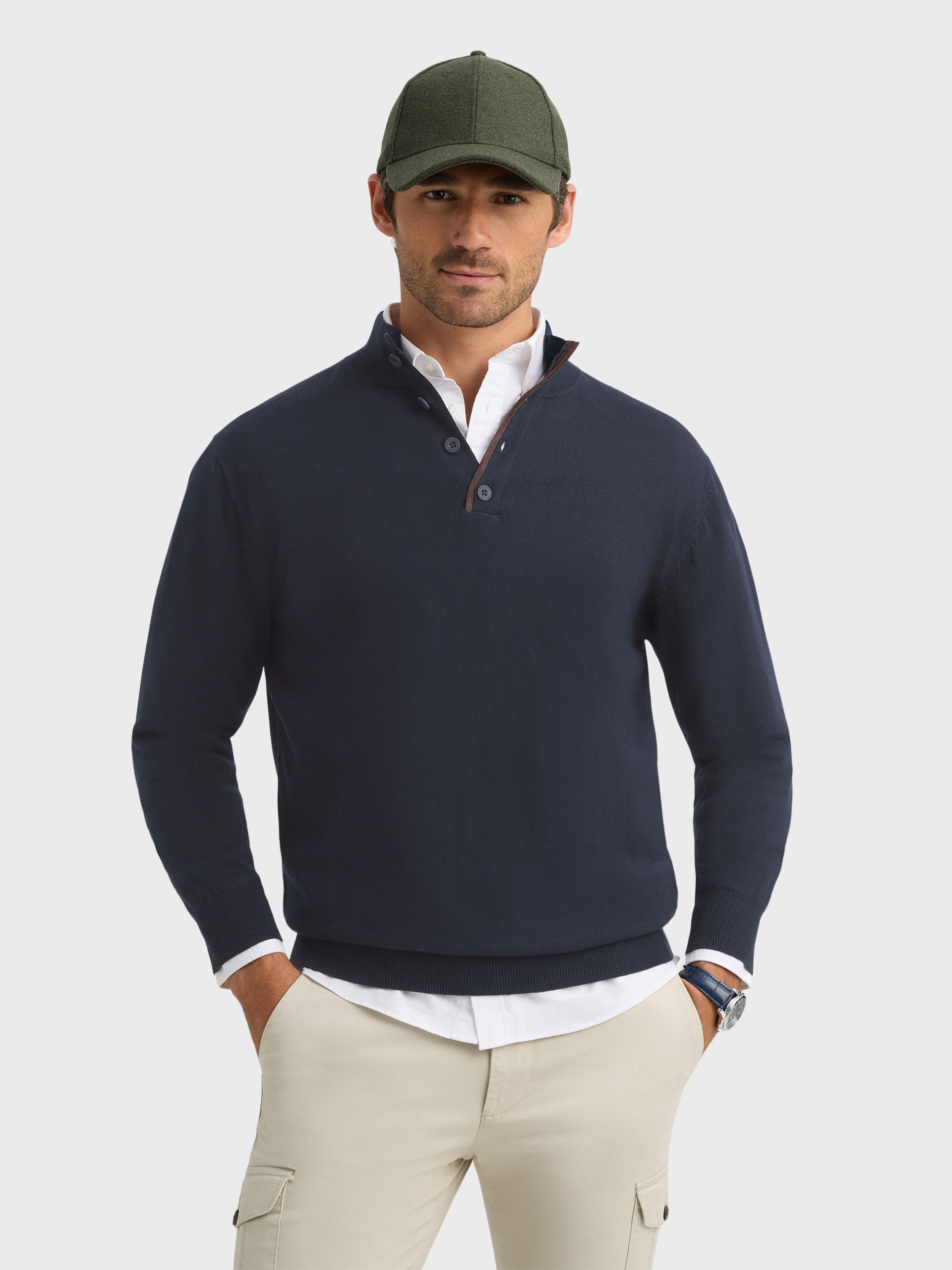 JERSEY BUTTON COLLAR AZUL MARINO