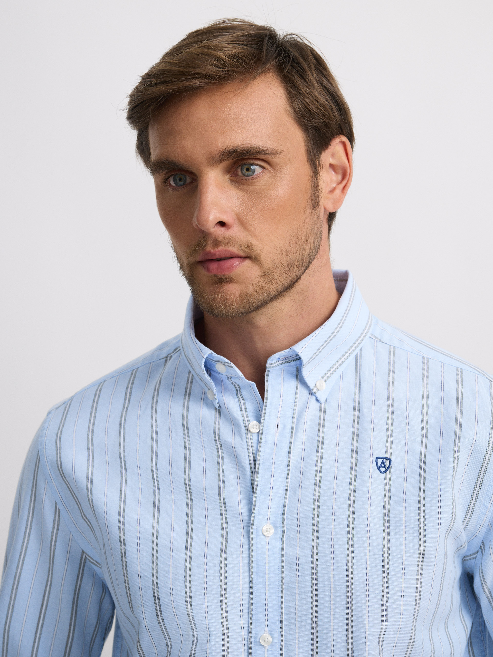 CAMISA OXFORD RAYAS  CELESTE