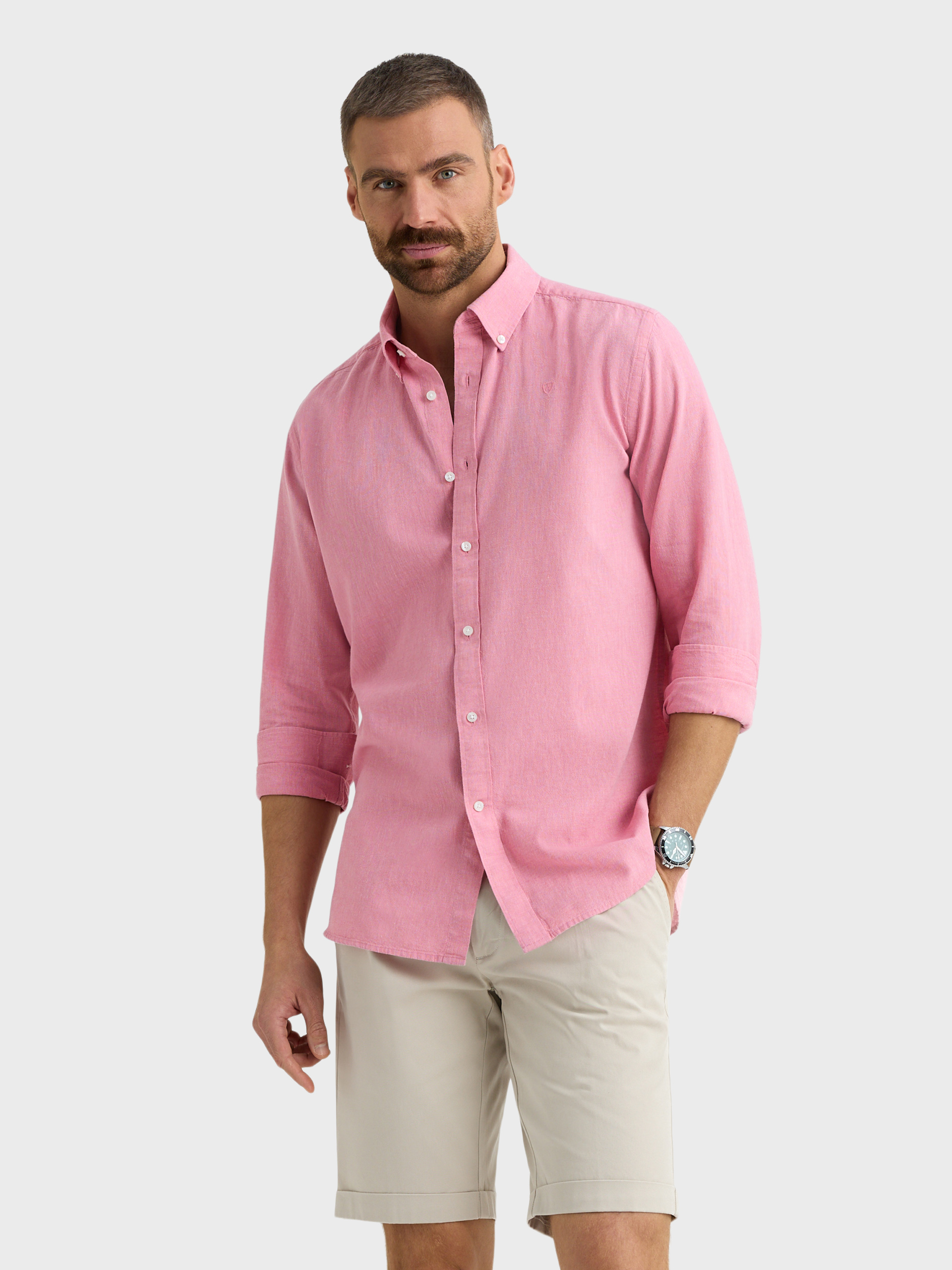 CAMISA LINO C.BOTON CORAL
