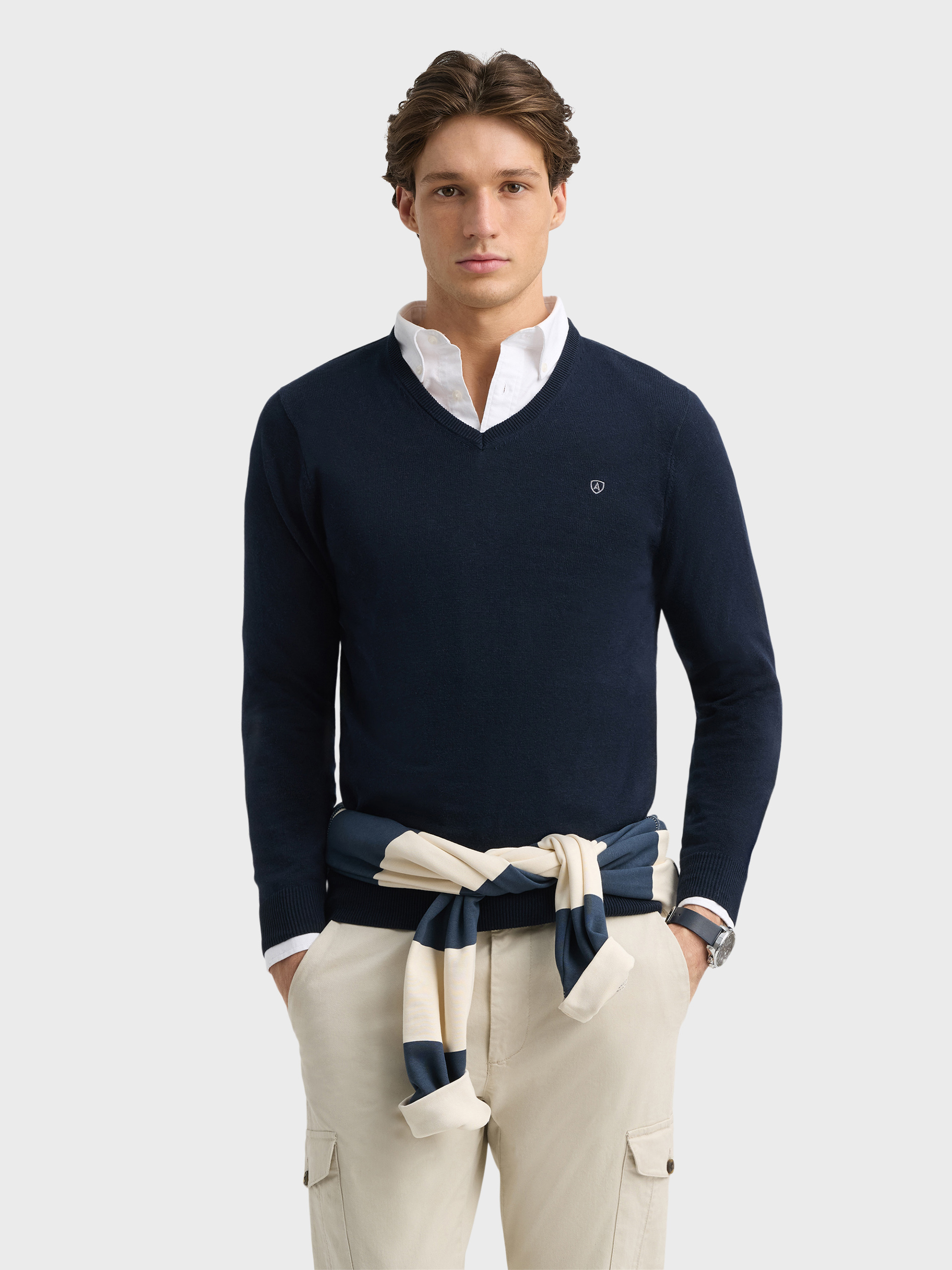 JERSEY V-NECK BASIC AZUL MARINO