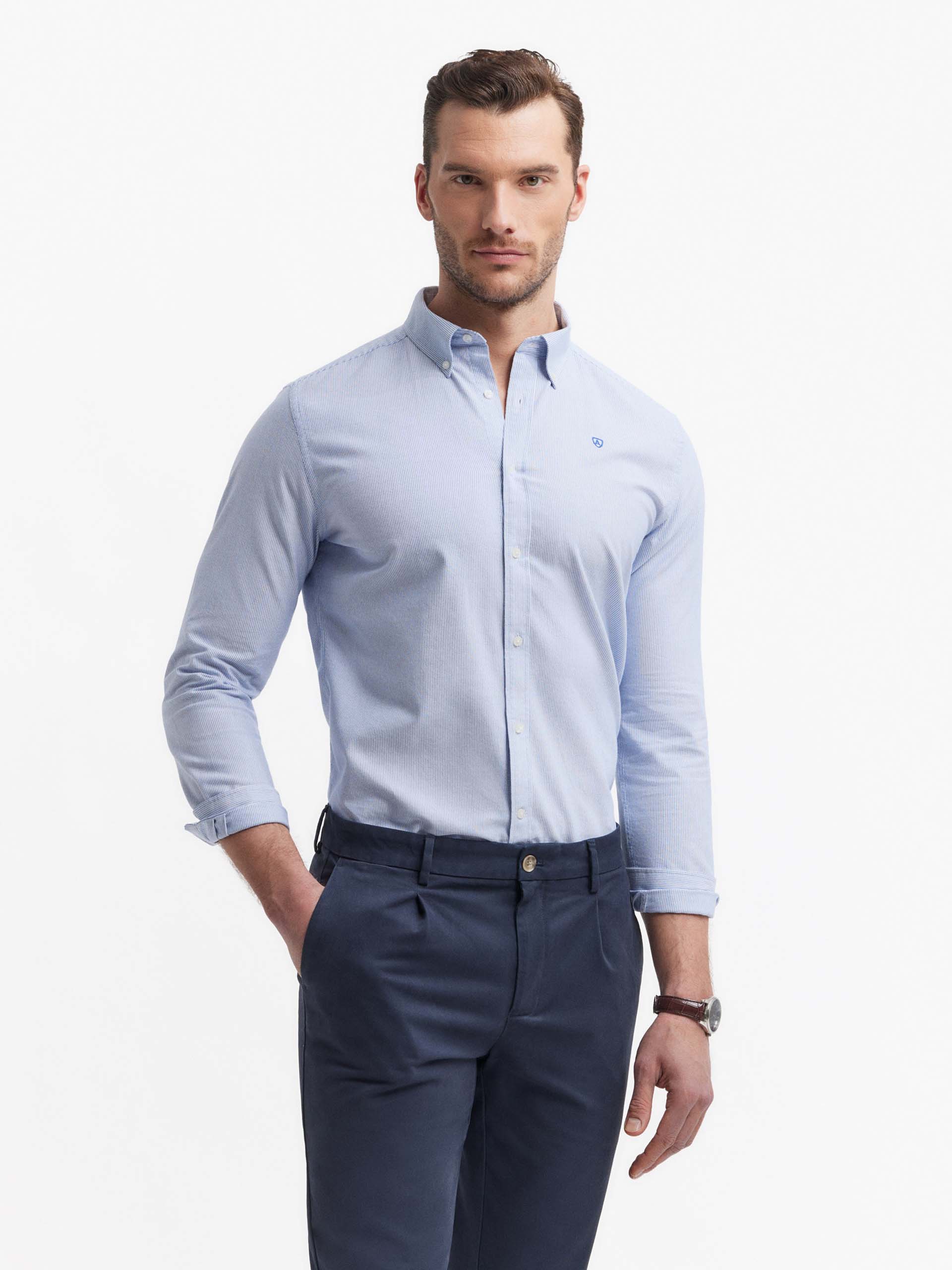 CAMISA OXFORD MIL RAYAS AZUL