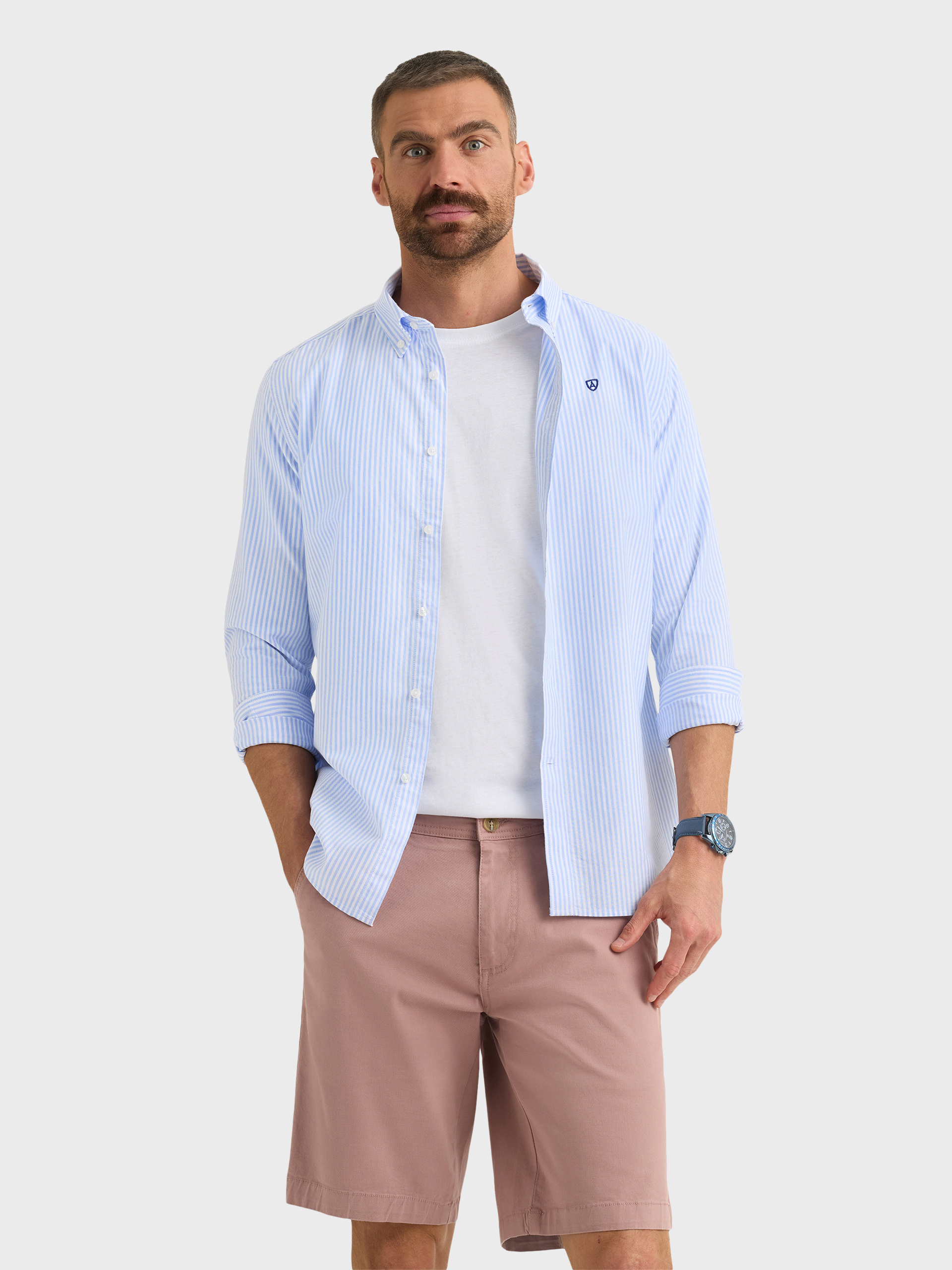 CAMISA OXFORD RAYAS CELESTE