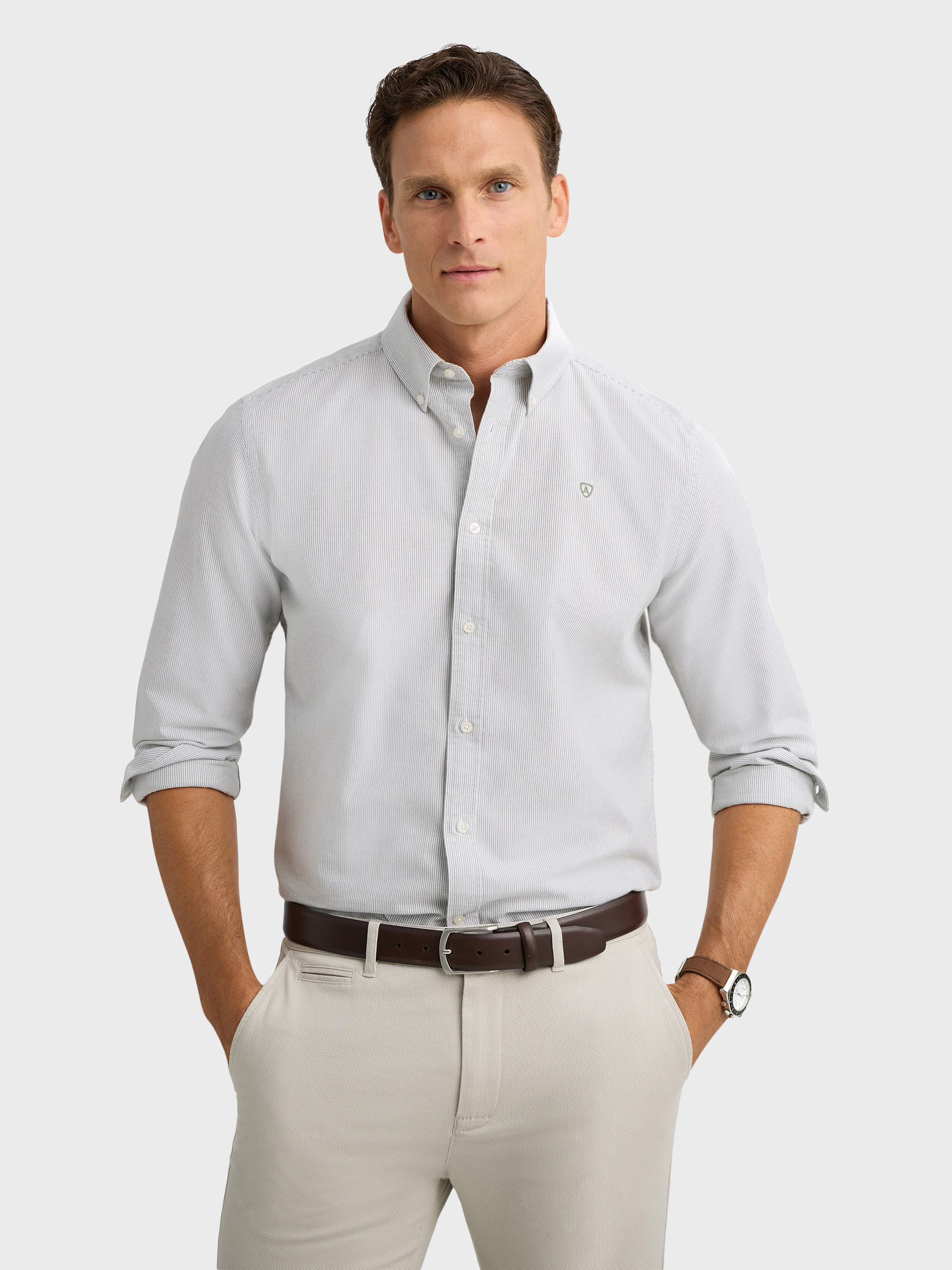 CAMISA OXFORD MIL RAYAS VERDE