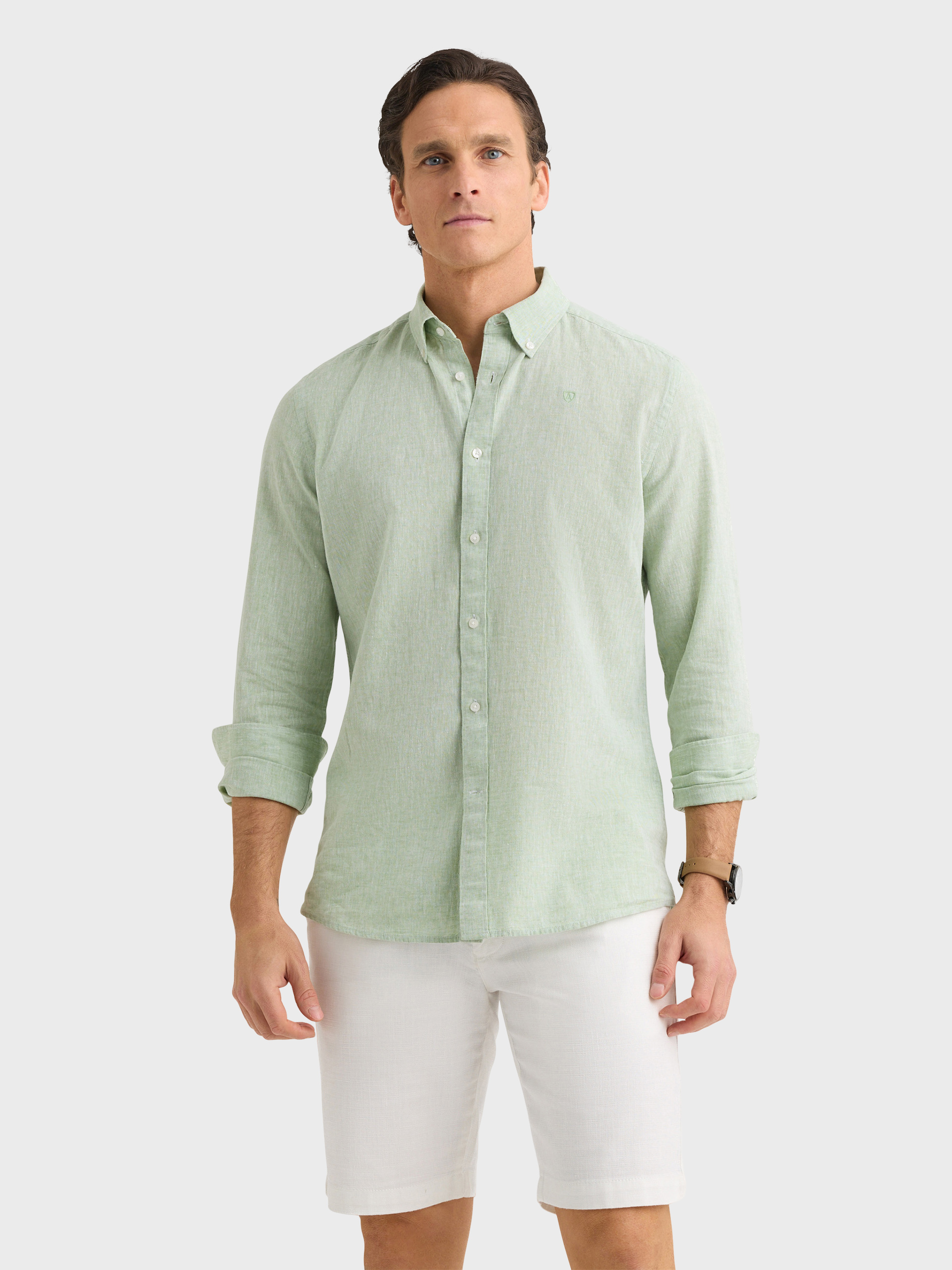 CAMISA LINO C.BOTON VERDE