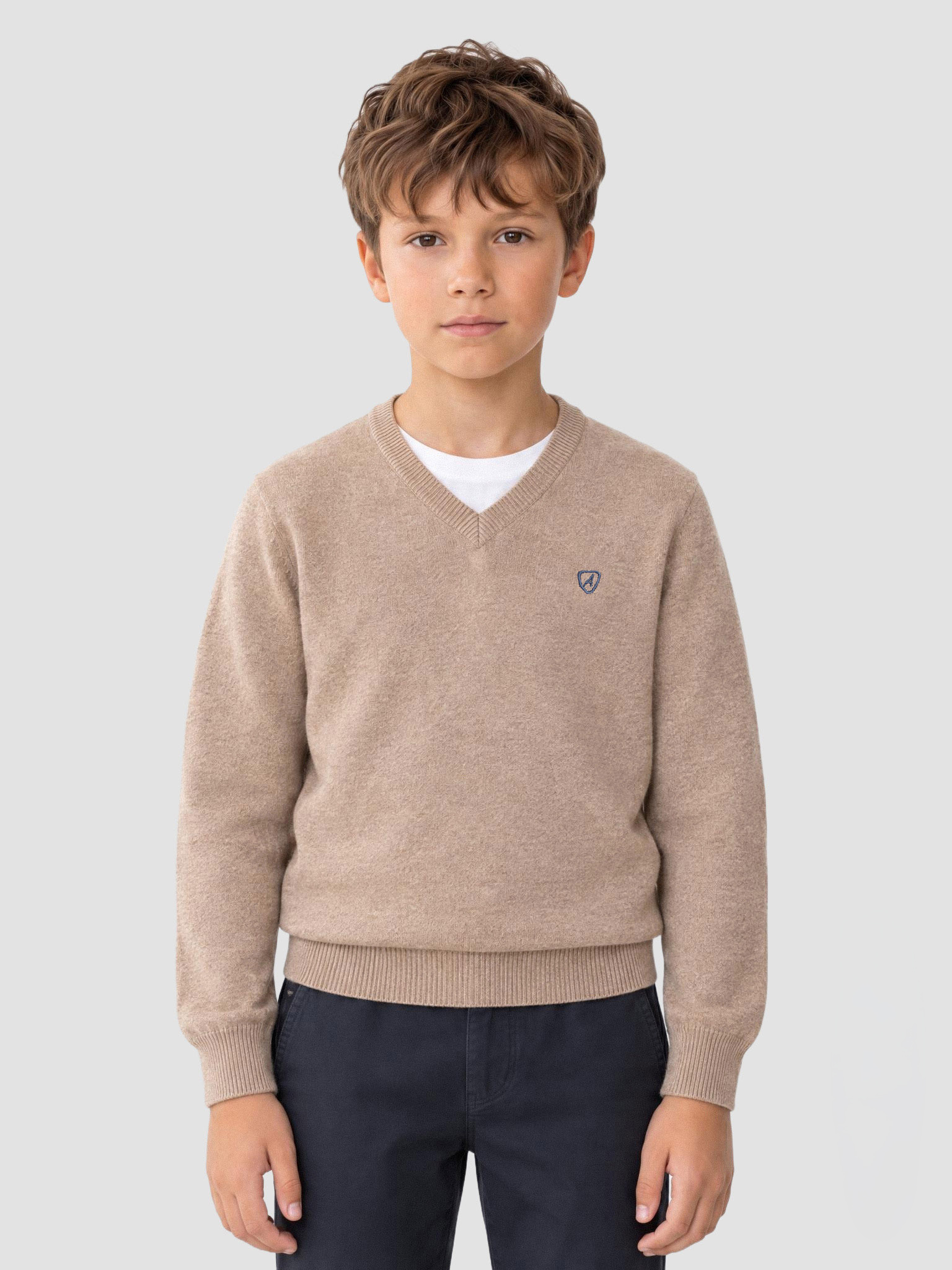 JERSEY V-NECK KIDS CAMEL